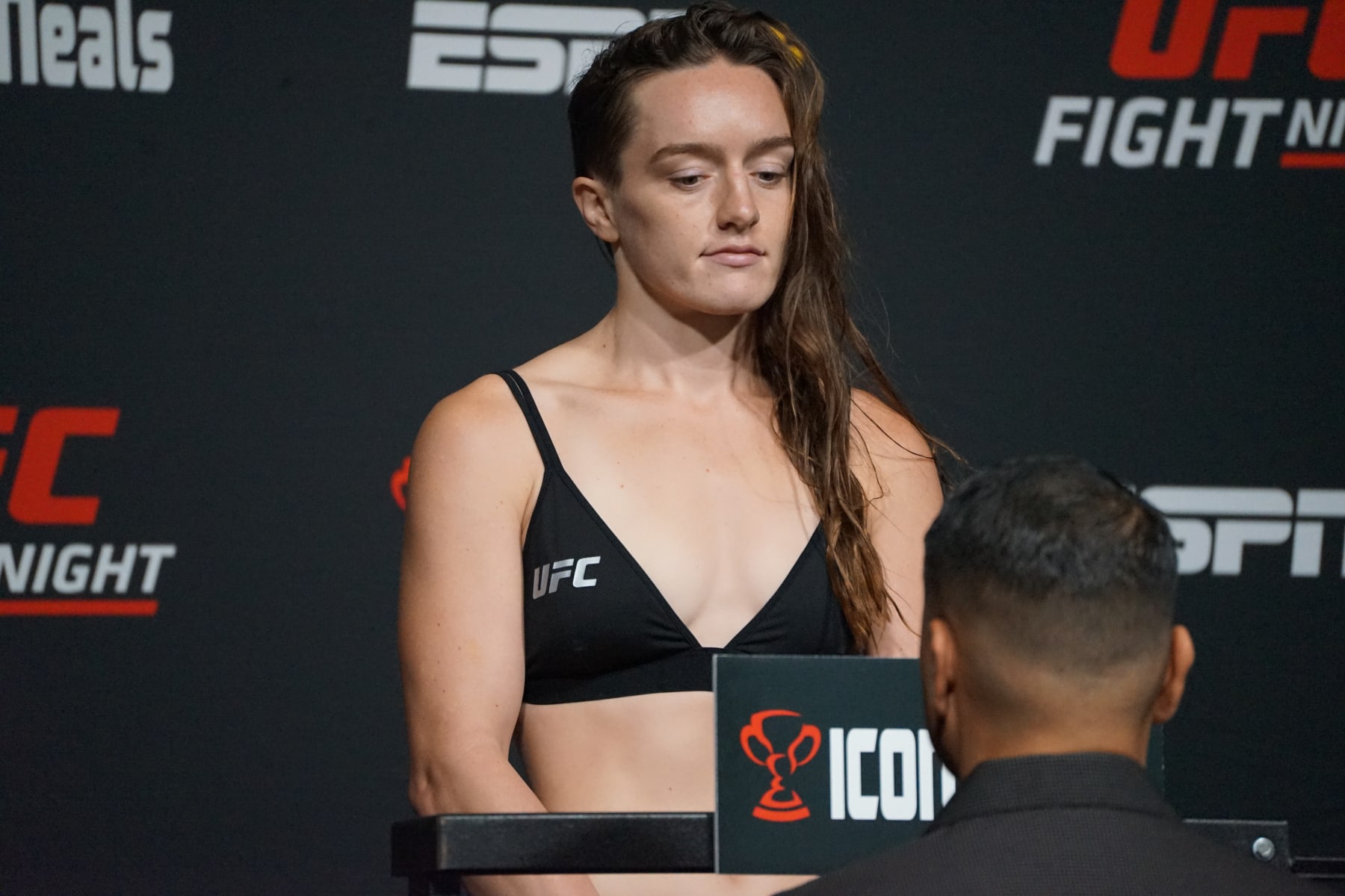 LAS VEGAS, NV - SEPTEMBER 16: Aspen Ladd weighs in for their UFC Vegas 60 bout during the official weigh-ins on September 16, 2022, at the UFC APEX in Las Vegas, NV. (Photo by Amy Kaplan/Icon Sportswire via Getty Images)