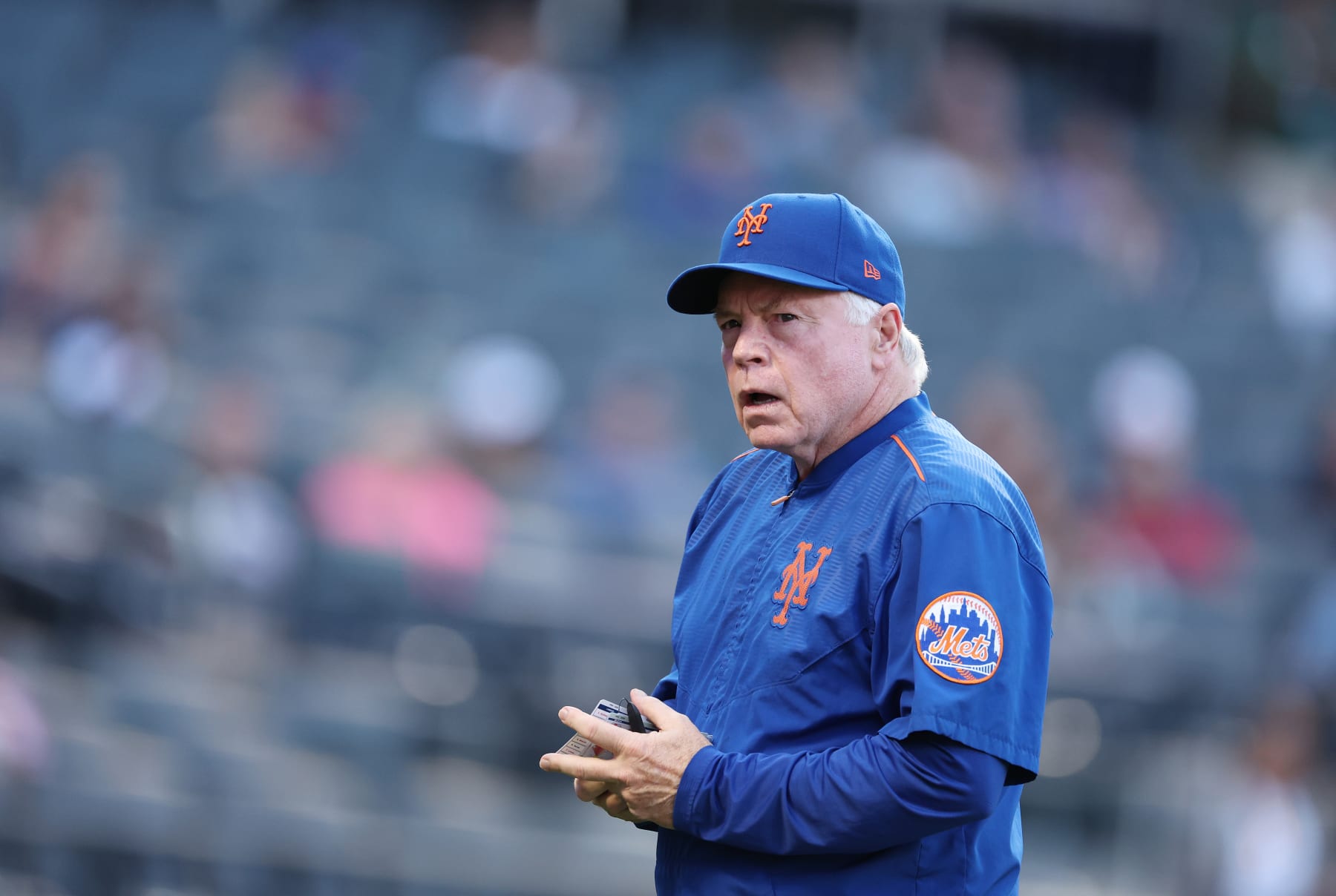 NEW YORK, NEW YORK - OCTOBER 01:  New York Mets Manager Buck Showalter walks off the field after a pitching change in the ninth inning against the Philadelphia Phillies at Citi Field on October 01, 2023 in New York City.  Buck Showalter announced before the game he would not be returning as the Mets manager next year.  (Photo by Al Bello/Getty Images)