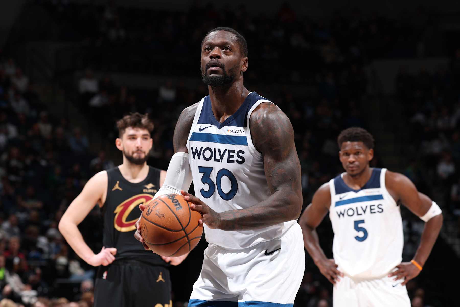 MINNEAPOLIS, MN - JANUARY 18: Julius Randle #30 of the Minnesota Timberwolves shoots a free throw during the game against the Cleveland Cavaliers on January 18, 2025 at Target Center in Minneapolis, Minnesota. NOTE TO USER: User expressly acknowledges and agrees that, by downloading and or using this Photograph, user is consenting to the terms and conditions of the Getty Images License Agreement. Mandatory Copyright Notice: Copyright 2025 NBAE (Photo by David Sherman/NBAE via Getty Images) MINNEAPOLIS, MN - JANUARY 18: Julius Randle #30 of the Minnesota Timberwolves shoots a free throw during the game against the Cleveland Cavaliers on January 18, 2025 at Target Center in Minneapolis, Minnesota. NOTE TO USER: User expressly acknowledges and agrees that, by downloading and or using this Photograph, user is consenting to the terms and conditions of the Getty Images License Agreement. Mandatory Copyright Notice: Copyright 2025 NBAE (Photo by David Sherman/NBAE via Getty Images)