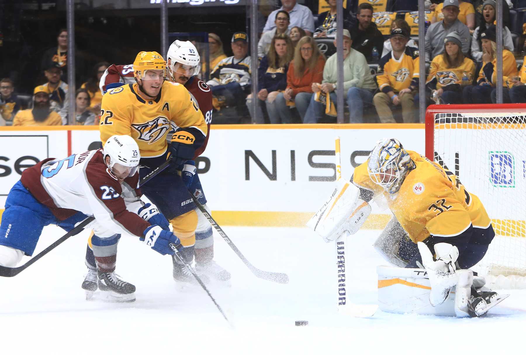 Former Nashville Predators defenseman Tyson Barrie (left) and goaltender Kevin Lankinen. 
