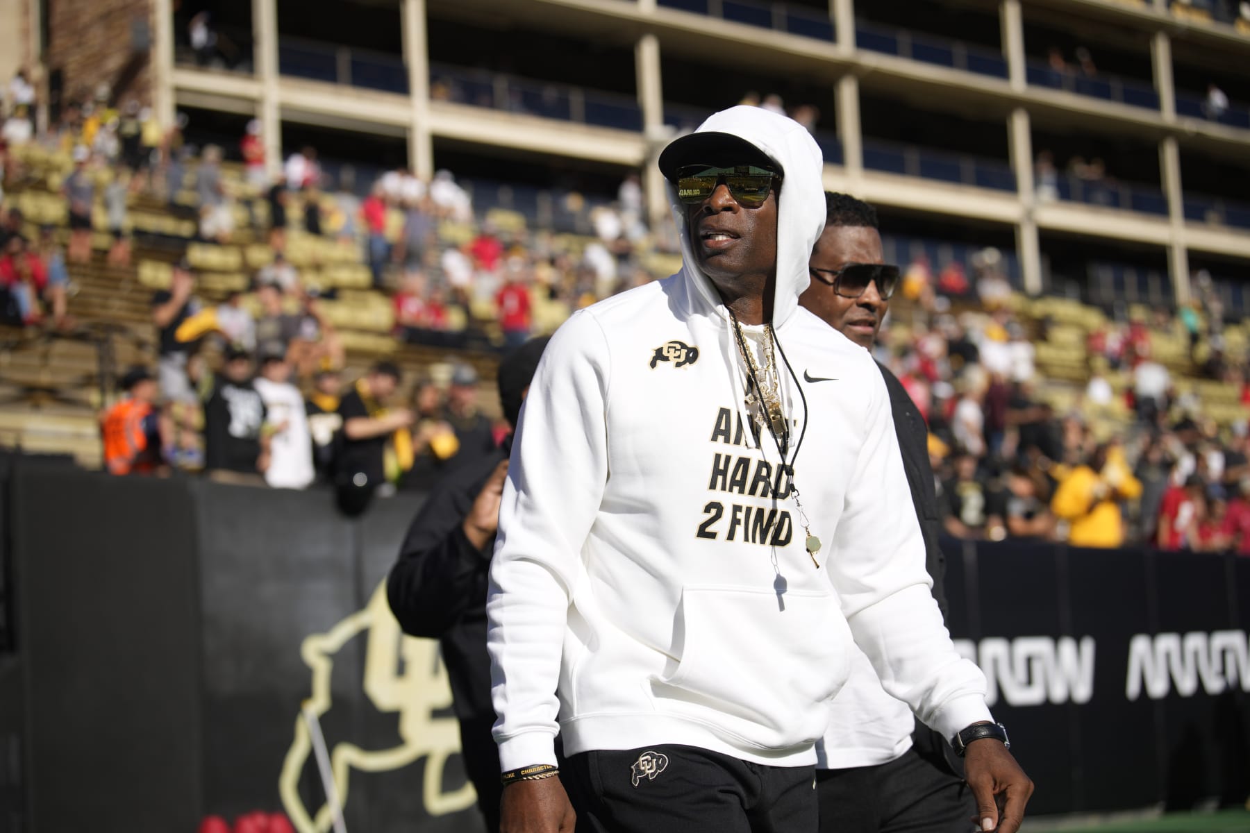 Colorado head coach Deion Sanders before an NCAA college football game Saturday, Sept. 9, 2023, in Boulder, Colo. (AP Photo/David Zalubowski)