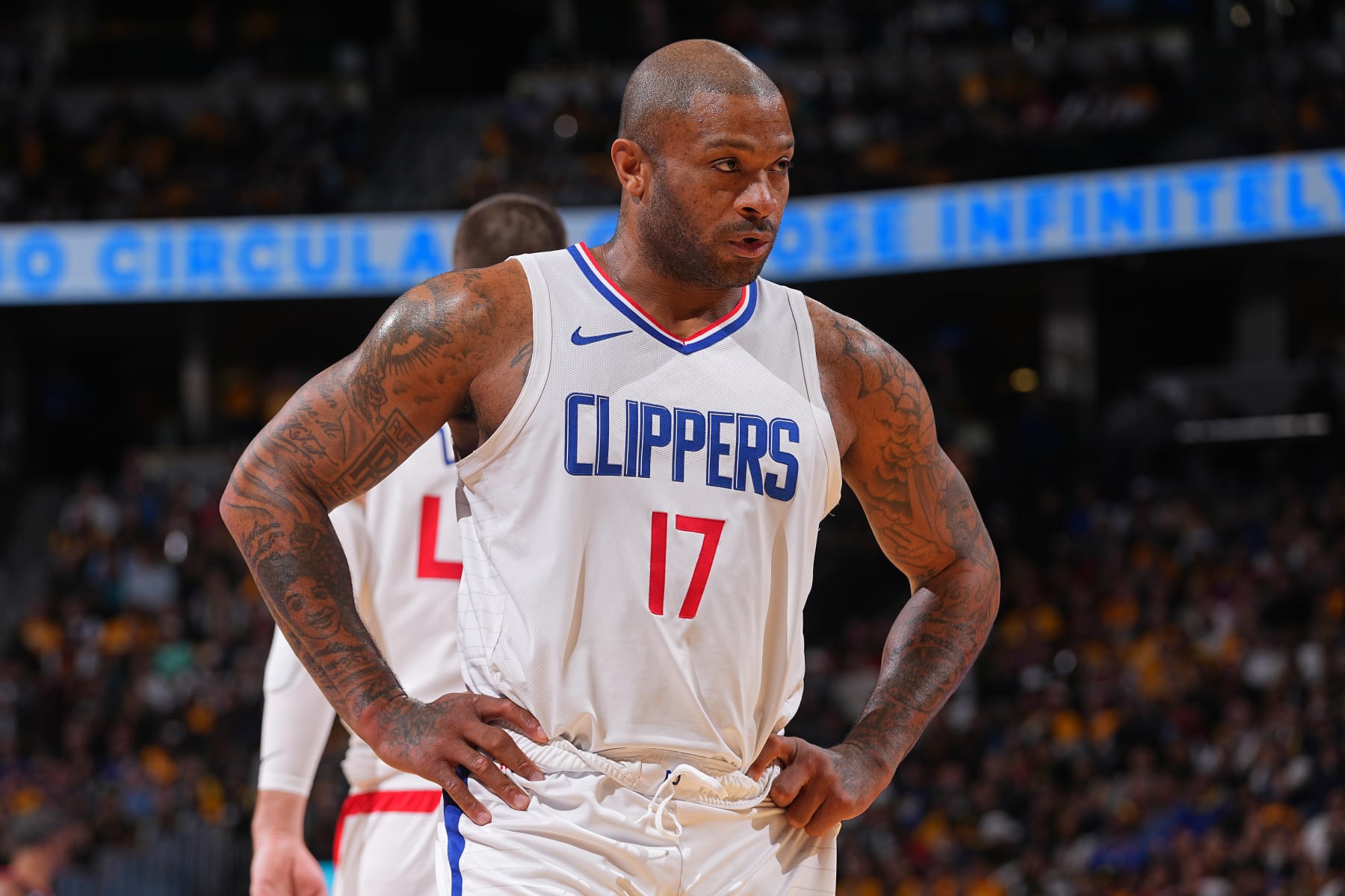DENVER, CO - NOVEMBER 14: PJ Tucker #17 of the LA Clippers looks on during the In-Season Tournament game against the Denver Nuggets on November 14, 2023 at the Ball Arena in Denver, Colorado. NOTE TO USER: User expressly acknowledges and agrees that, by downloading and/or using this Photograph, user is consenting to the terms and conditions of the Getty Images License Agreement. Mandatory Copyright Notice: Copyright 2023 NBAE (Photo by Bart Young/NBAE via Getty Images)