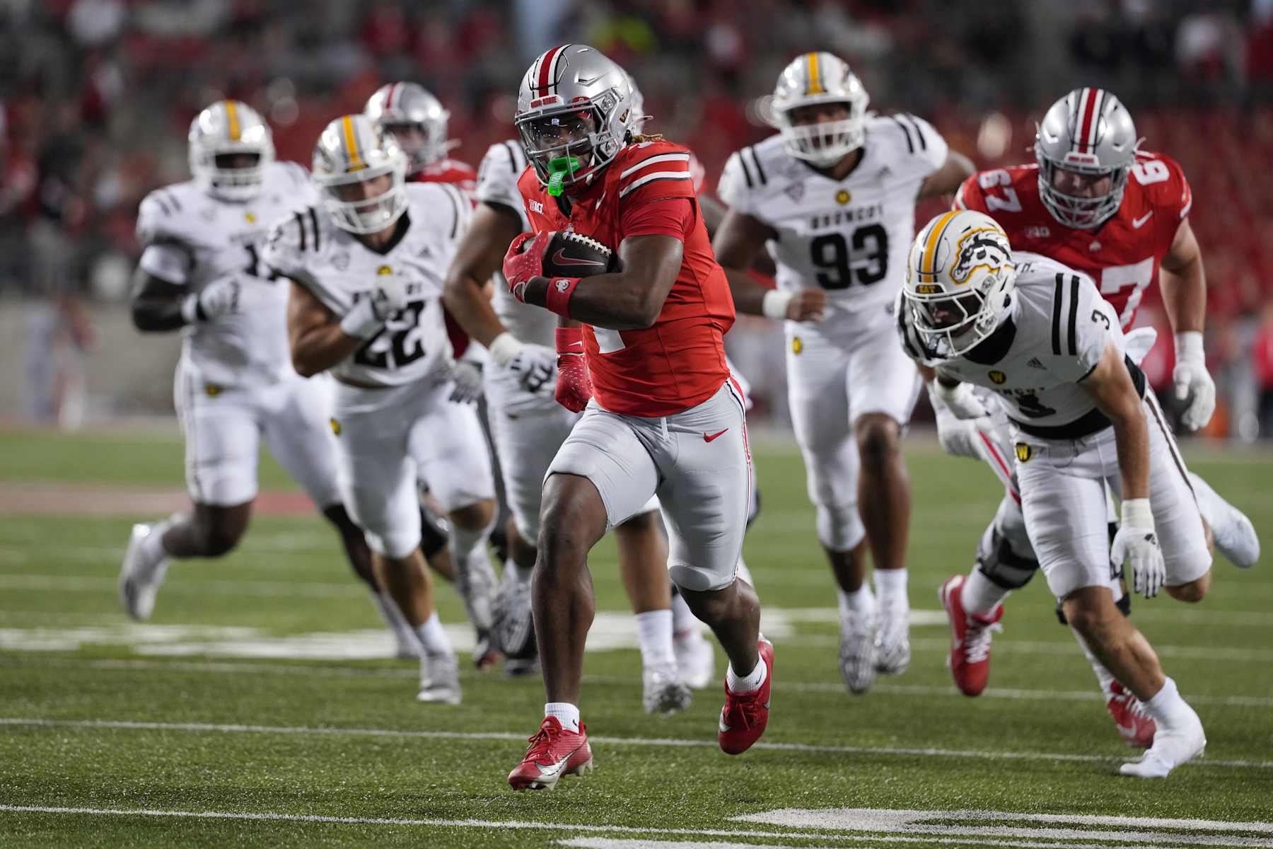 Running back Quinshon Judkins #1 of the Ohio State Buckeyes