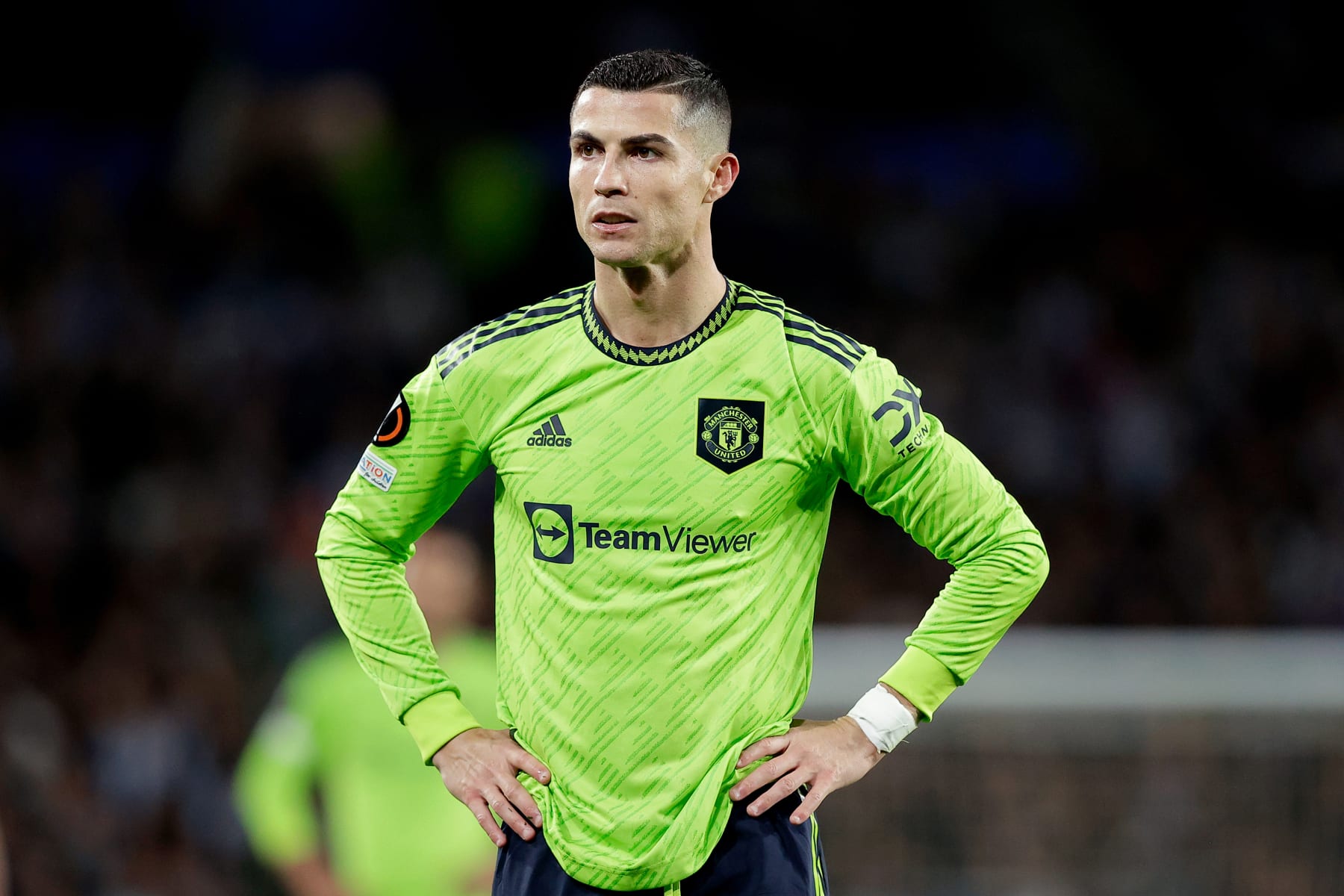 SAN SEBASTIAN, SPAIN - NOVEMBER 3: Cristiano Ronaldo of Manchester United  during the UEFA Europa League   match between Real Sociedad v Manchester United at the Estadio Reale Arena on November 3, 2022 in San Sebastian Spain (Photo by David S. Bustamante/Soccrates/Getty Images)