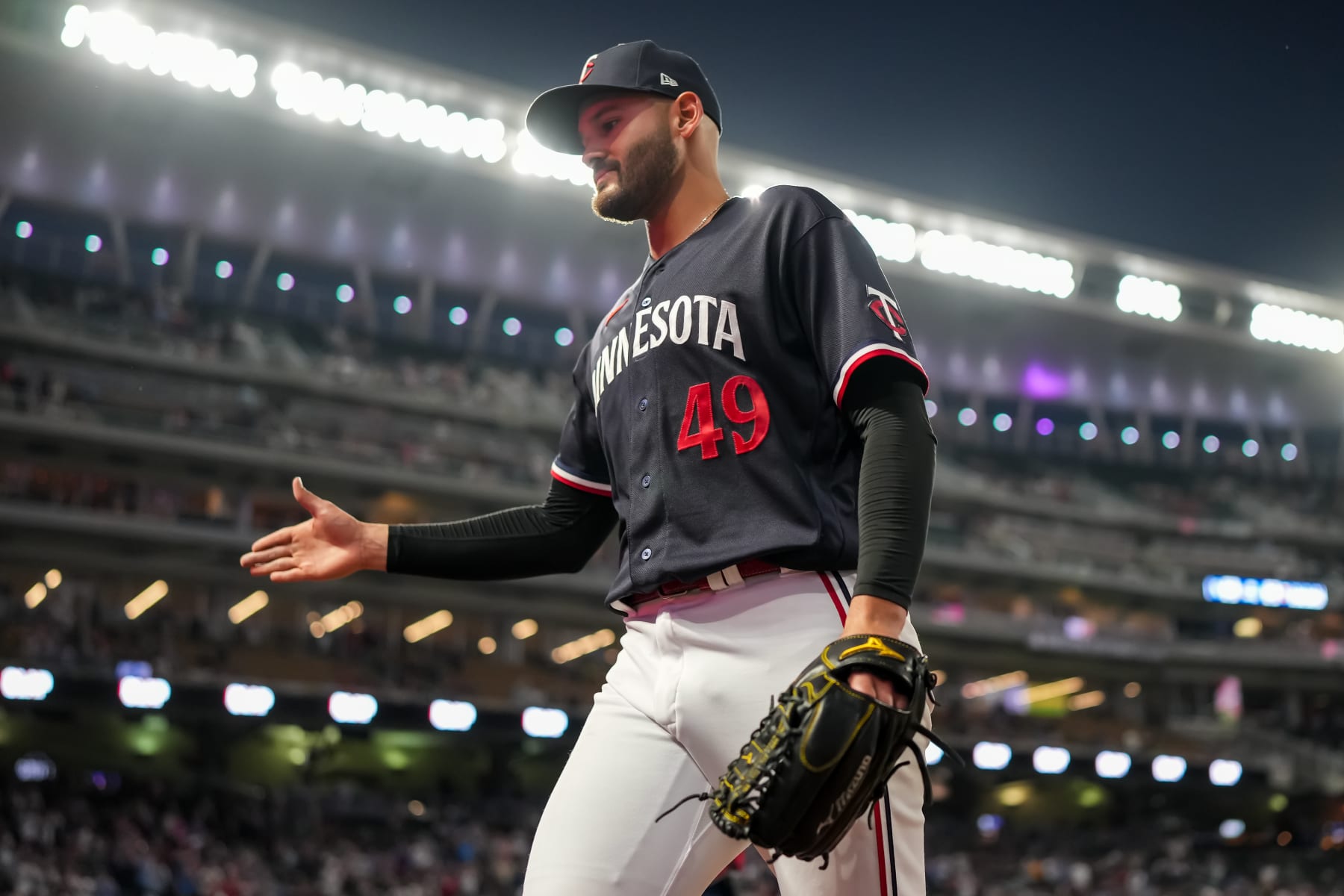 MINNEAPOLIS, MN - APRIL 11: Pablo Lopez #49 of the Minnesota Twins looks on against the Chicago White Sox on April 11, 2023 at Target Field in Minneapolis, Minnesota. (Photo by Brace Hemmelgarn/Minnesota Twins/Getty Images)