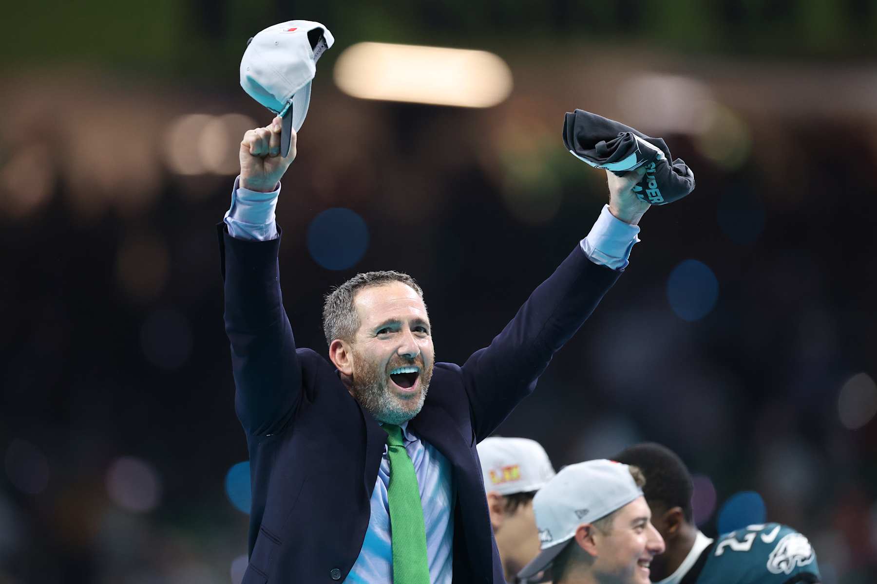 NEW ORLEANS, LOUISIANA - FEBRUARY 09: General manager Howie Roseman of the Philadelphia Eagles celebrates after beating the Kansas City Chiefs 40-22 to win Super Bowl LIX at Caesars Superdome on February 09, 2025 in New Orleans, Louisiana. (Photo by Emilee Chinn/Getty Images)