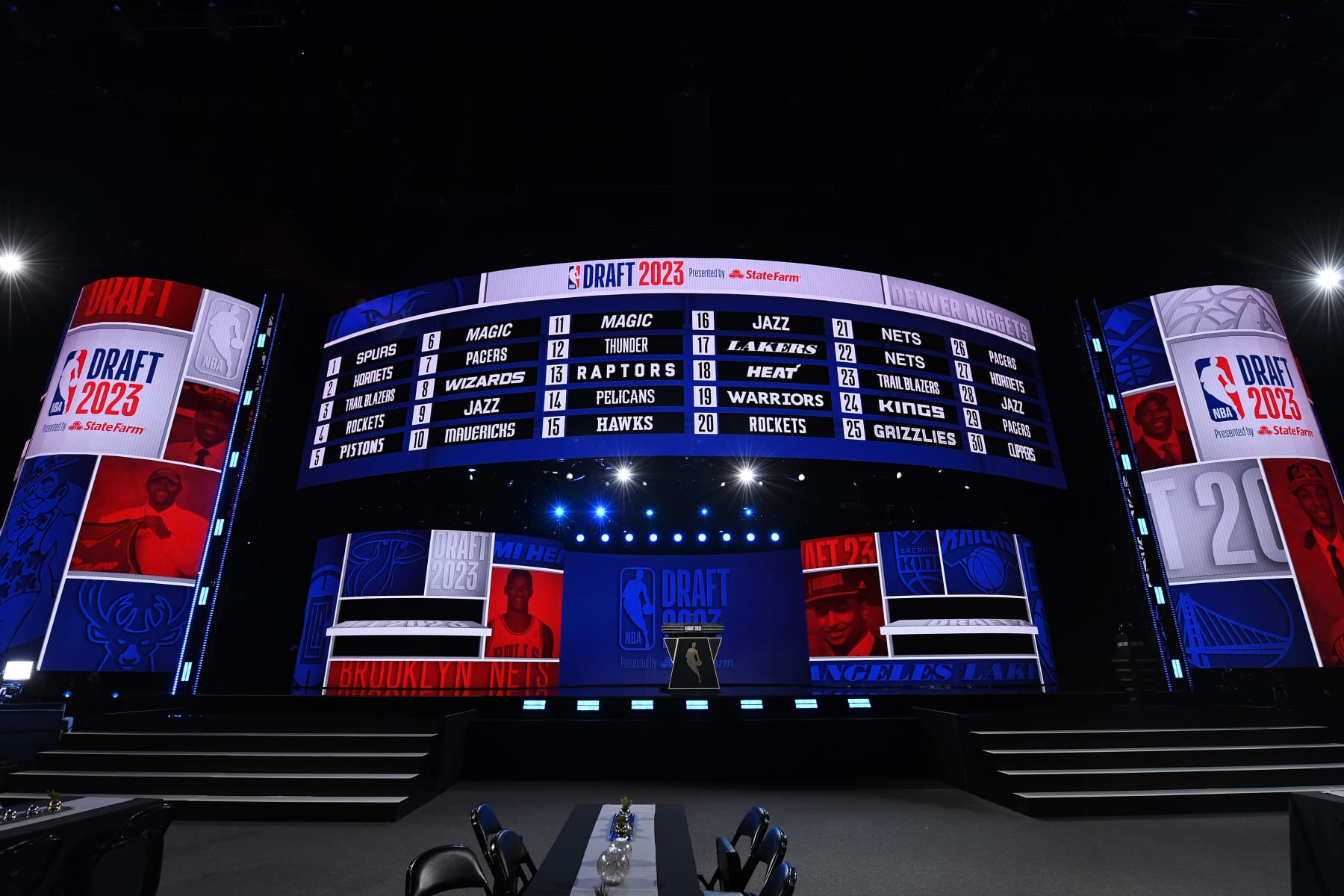 BROOKLYN, NY - JUNE 22: A look of the stage before the draft during the 2023 NBA Draft on June 22, 2023 at Barclays Center in Brooklyn, New York. NOTE TO USER: User expressly acknowledges and agrees that, by downloading and or using this photograph, User is consenting to the terms and conditions of the Getty Images License Agreement. Mandatory Copyright Notice: Copyright 2023 NBAE (Photo by Kostas Lymperopoulos/NBAE via Getty Images)