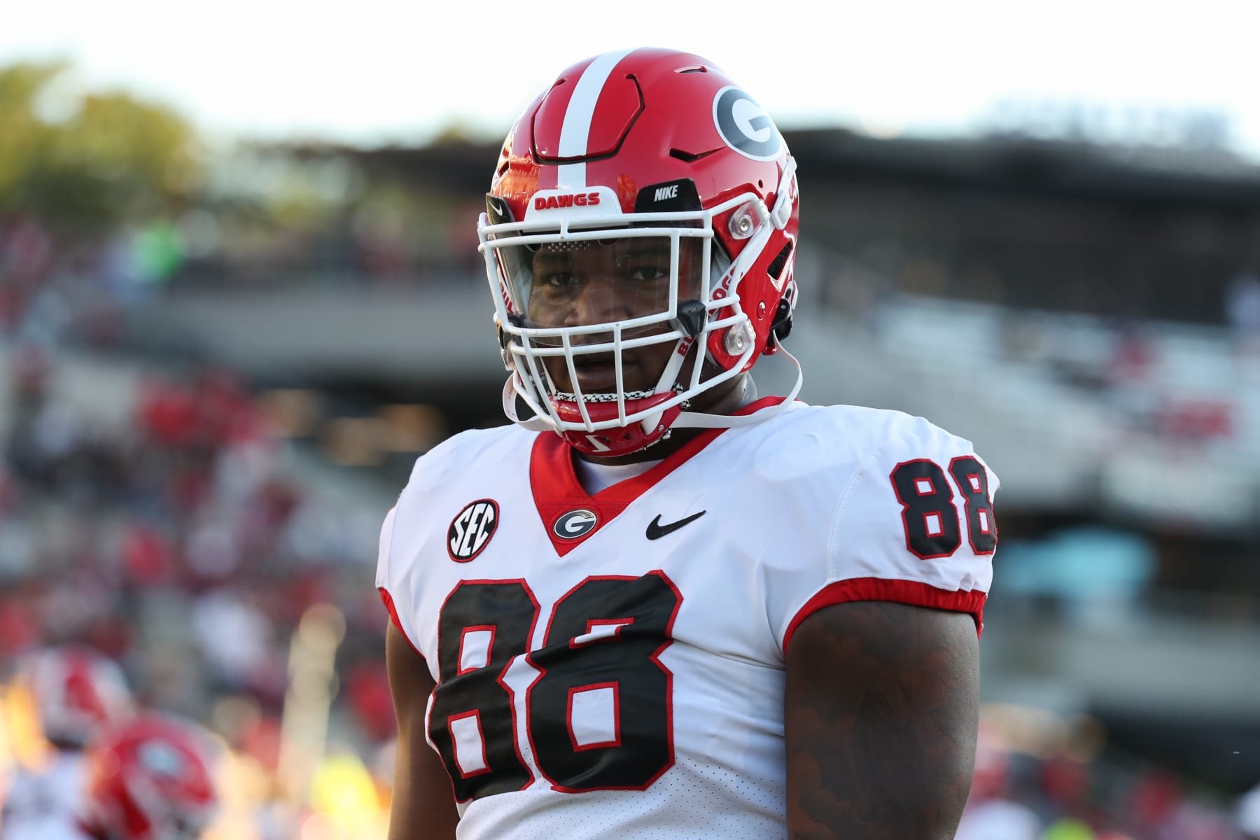 COLUMBIA, MO - OCTOBER 01: Georgia Bulldogs defensive lineman Jalen Carter (88) before an SEC game between the Georgia Bulldogs and Missouri Tigers on October 1, 2022 at Memorial Stadium at Faurot Field in Columbia, MO.  Photo by Scott Winters/Icon Sportswire via Getty Images)