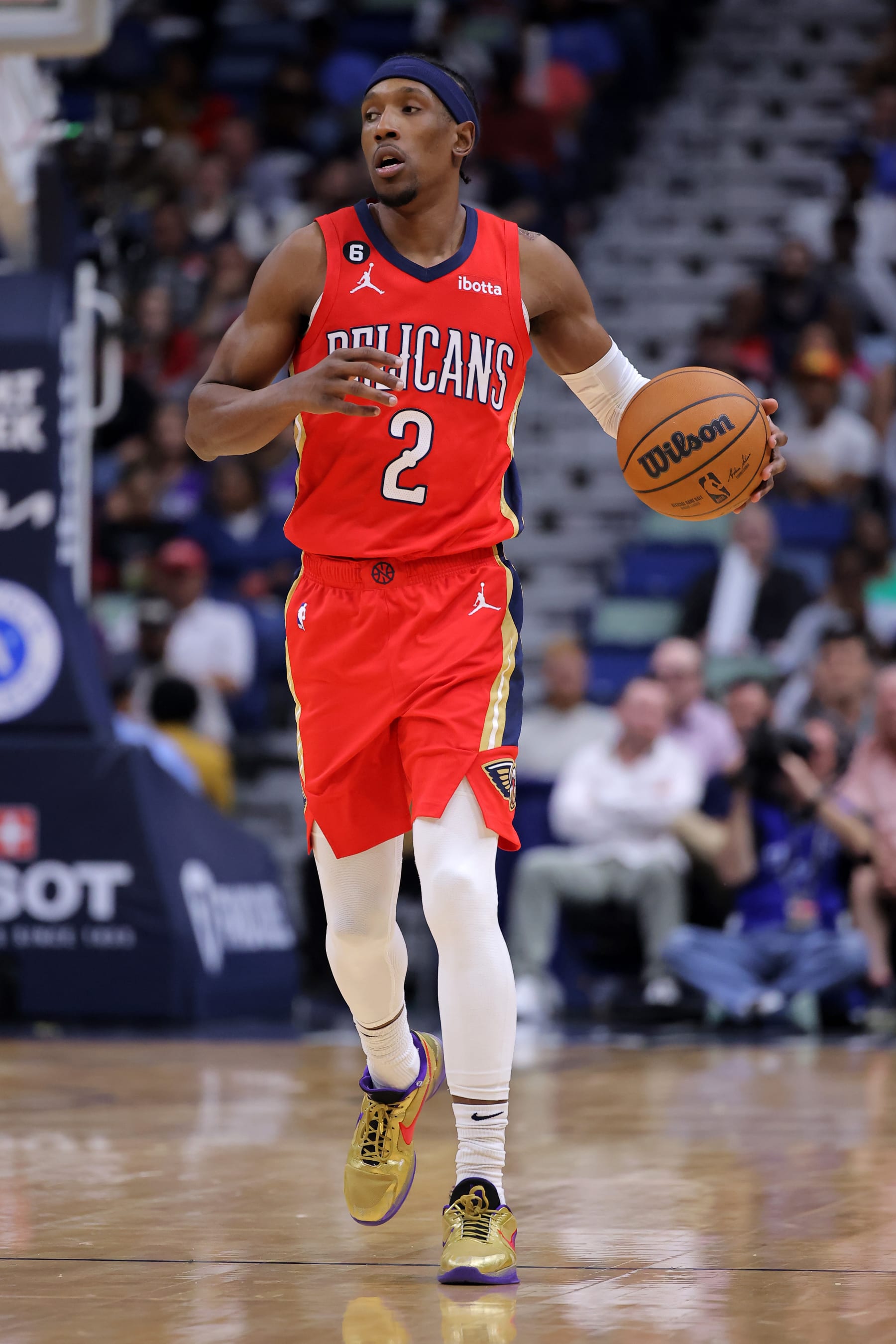 NEW ORLEANS, LOUISIANA - APRIL 04: Josh Richardson #2 of the New Orleans Pelicans drives with the ball against the Sacramento Kings during the first half at the Smoothie King Center on April 04, 2023 in New Orleans, Louisiana. NOTE TO USER: User expressly acknowledges and agrees that, by downloading and or using this Photograph, user is consenting to the terms and conditions of the Getty Images License Agreement. (Photo by Jonathan Bachman/Getty Images)
