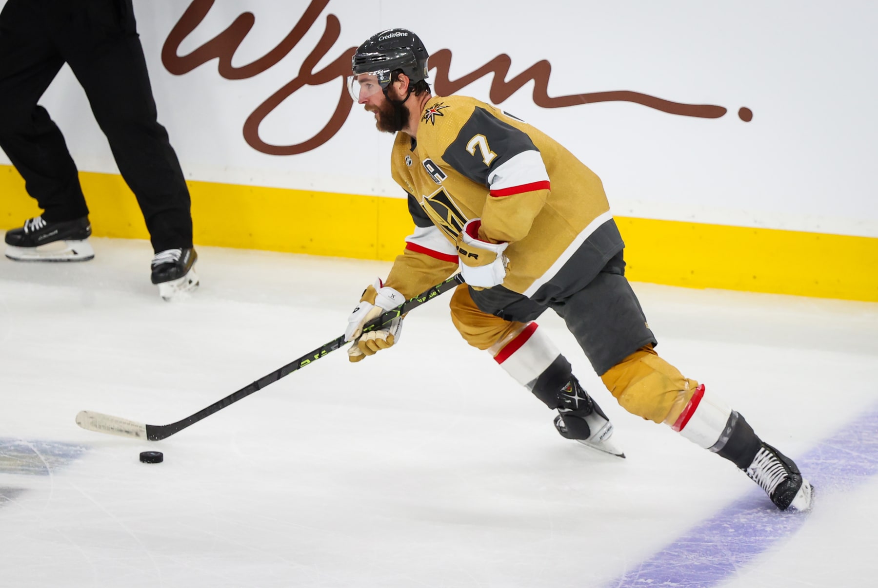 LAS VEGAS, NEVADA - JUNE 13: Alex Pietrangelo #7 of the Vegas Golden Knights skates during the second period against the Florida Panthers in Game Five of the 2023 NHL Stanley Cup Final at T-Mobile Arena on June 13, 2023 in Las Vegas, Nevada. (Photo by Zak Krill/NHLI via Getty Images)