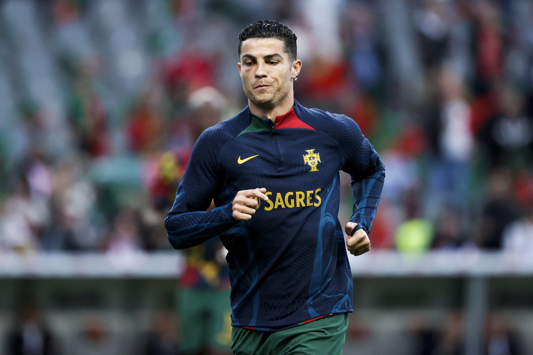 BRAGA, PORTUGAL - SEPTEMBER 27: Cristiano Ronaldo of Portugal during the  UEFA Nations league match between Portugal  v Spain  at the Estadio Municipal de Braga on September 27, 2022 in Braga Portugal (Photo by David S. Bustamante/Soccrates/Getty Images)