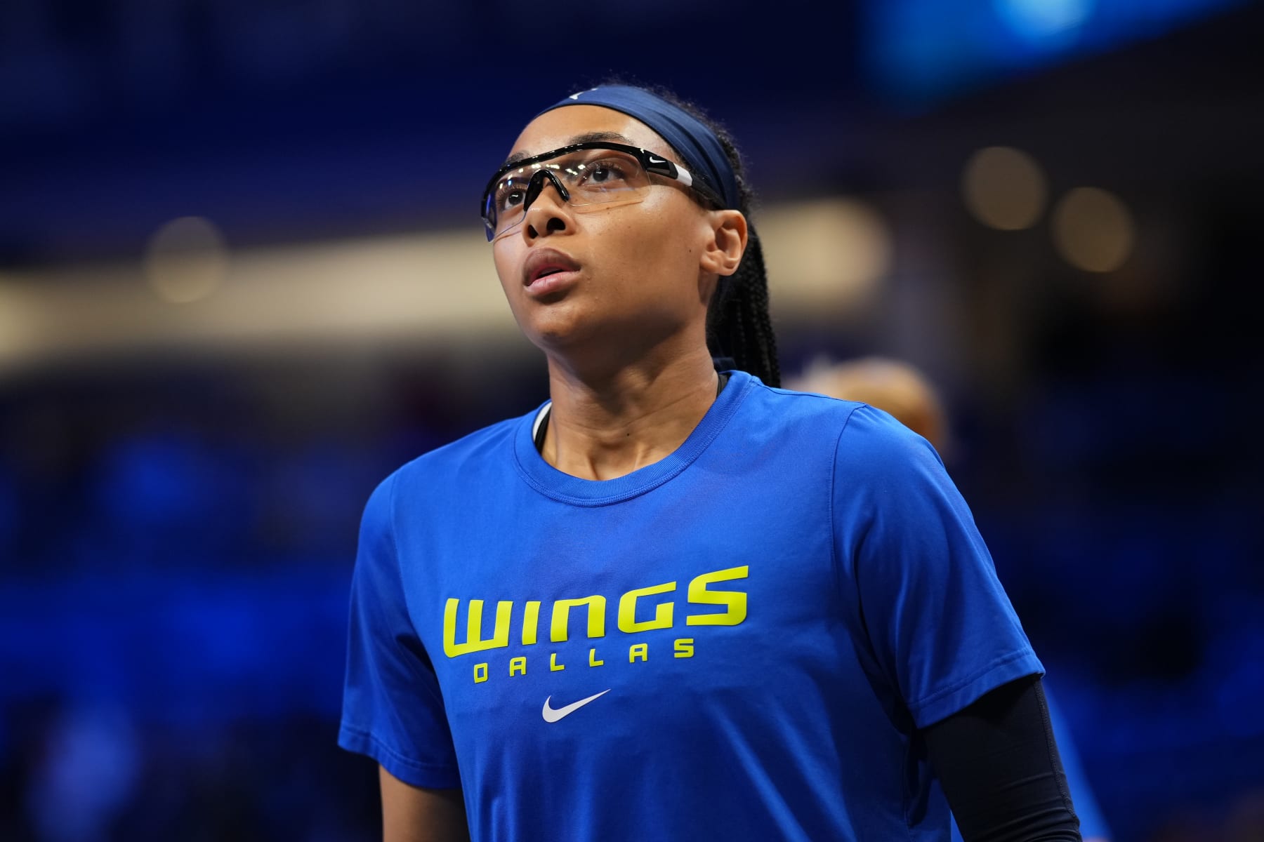ARLINGTON, TX - AUGUST 24: Allisha Gray #15 of the Dallas Wings looks on before Round 1 Game 3 of the 2022 WNBA Playoffs on August 24, 2022 at the College Park Center in Arlington, Texas. NOTE TO USER: User expressly acknowledges and agrees that, by downloading and/or using this Photograph, user is consenting to the terms and conditions of the Getty Images License Agreement. Mandatory Copyright Notice: Copyright 2022 NBAE (Photo by Cooper Neill/NBAE via Getty Images)