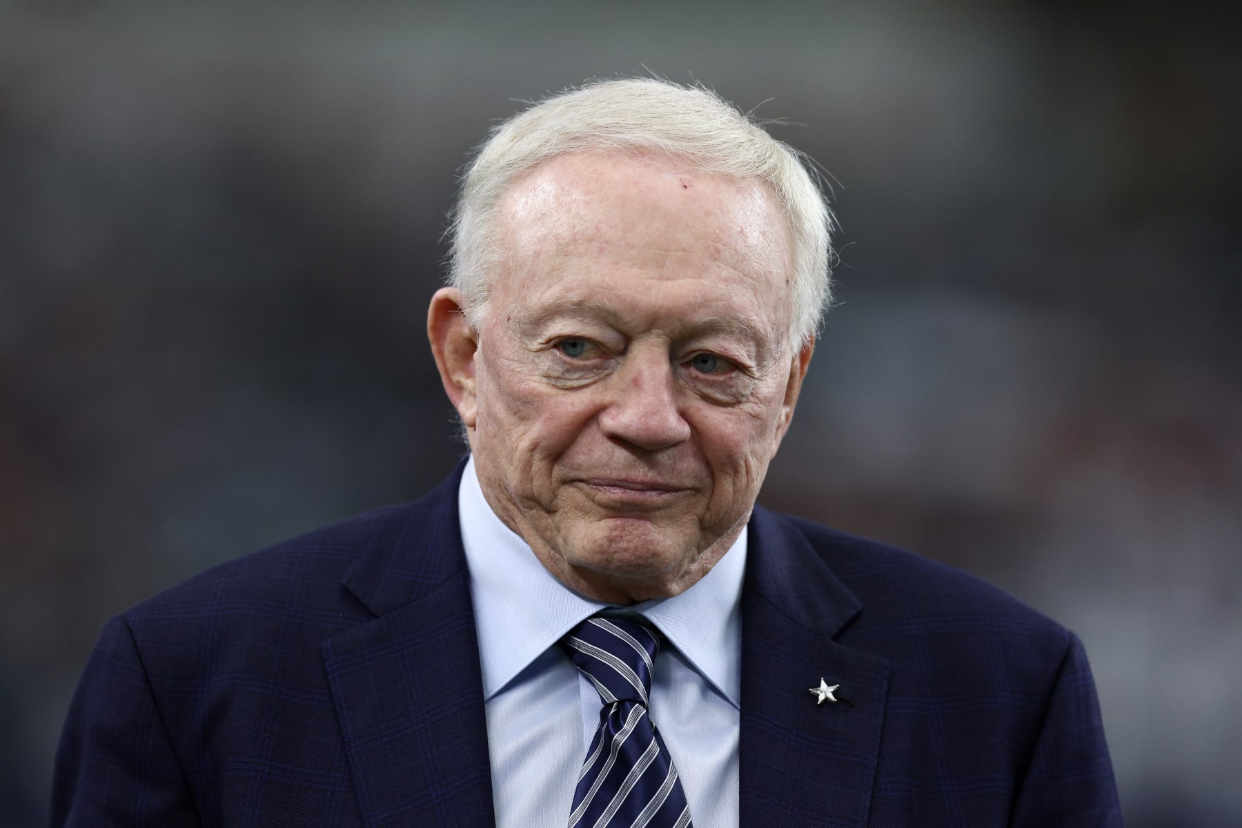 ARLINGTON, TEXAS - OCTOBER 23: Dallas Cowboys Owner Jerry Jones looks on during warmups before the game against the Detroit Lions at AT&T Stadium on October 23, 2022 in Arlington, Texas. (Photo by Tom Pennington/Getty Images)
