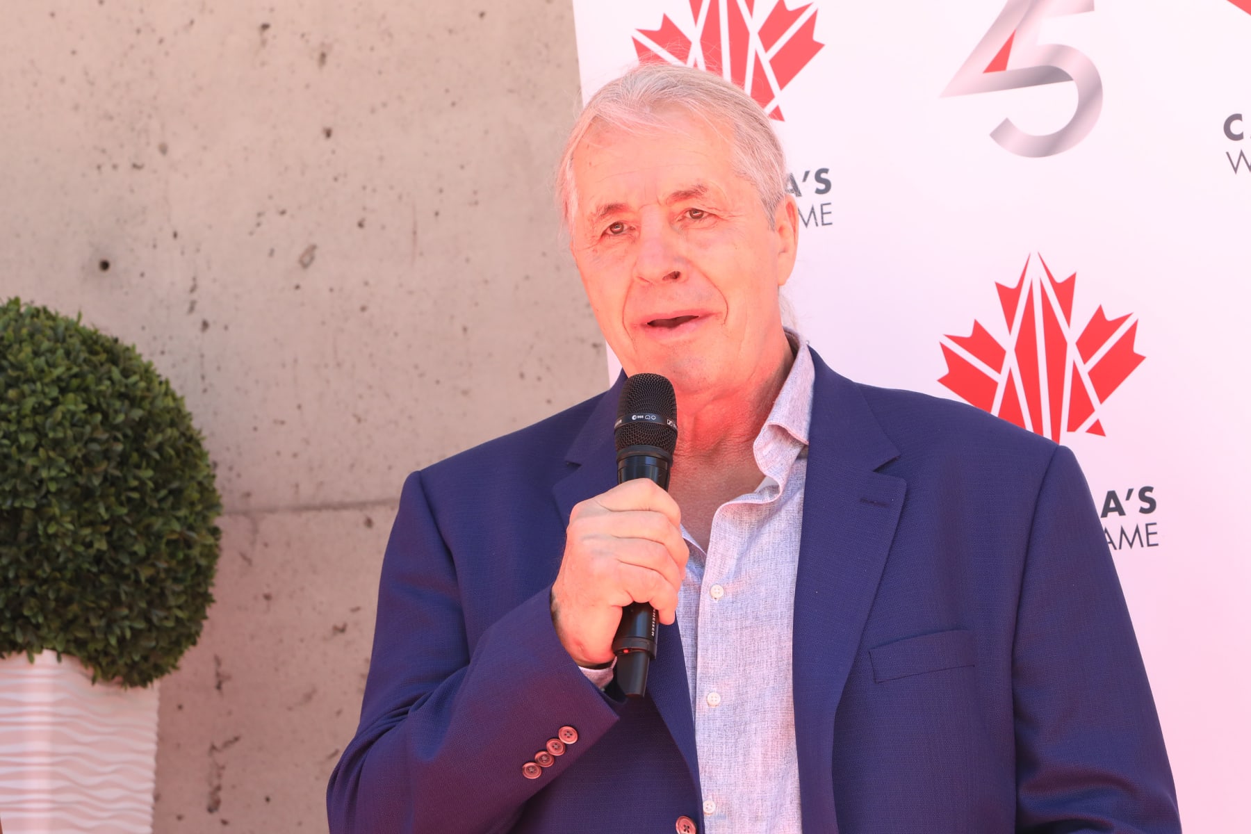 TORONTO, ONTARIO - MAY 26: Bret “Hitman” Hart, 2021 Inductee, speaks during the Canada's Walk of Fame Unveiling Ceremony and 25th Anniversary Celebration near Roy Thomson Hall on May 26, 2023 in Toronto, Ontario. (Photo by Jeremy Chan/Getty Images)