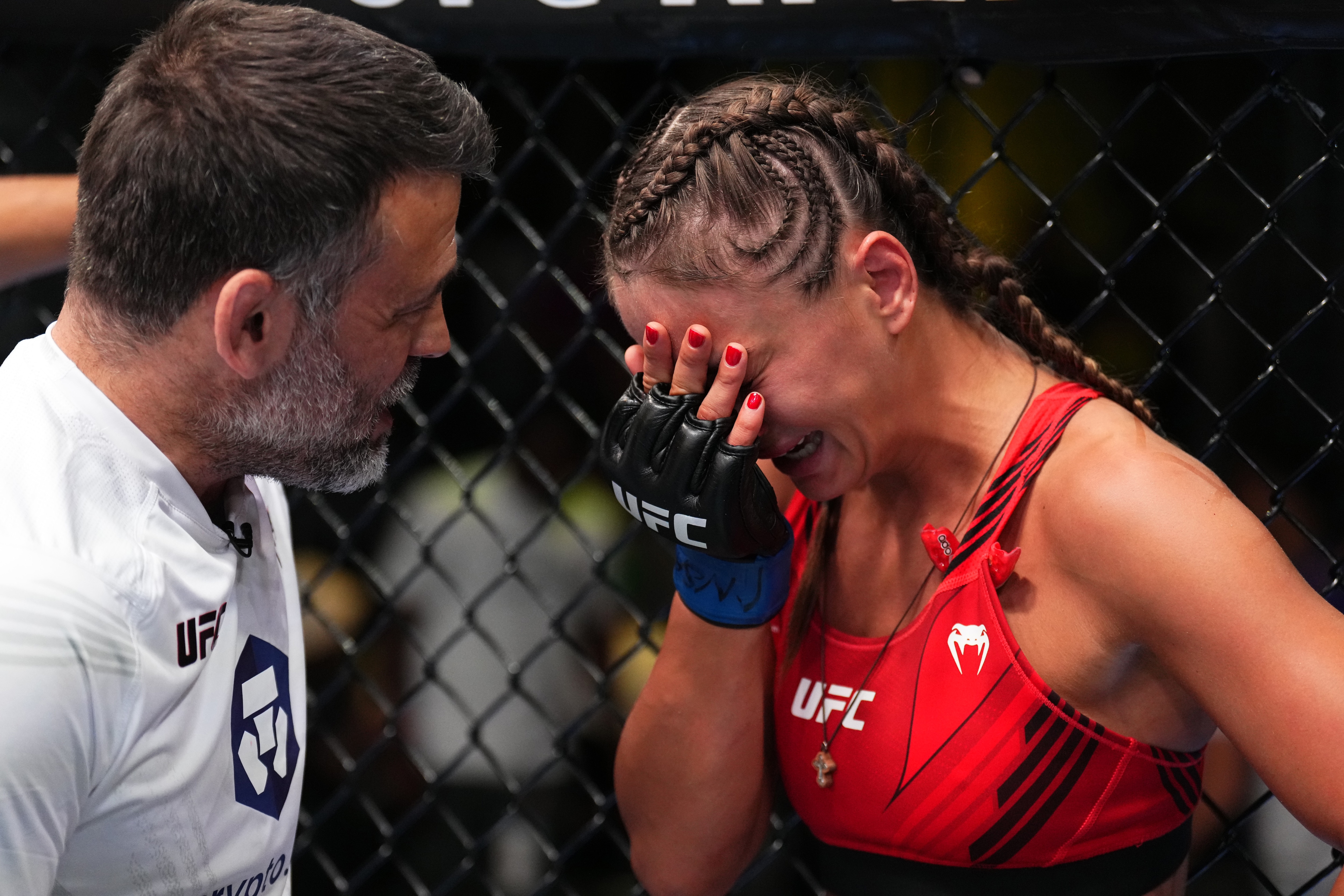 LAS VEGAS, NEVADA - JUNE 04: Karolina Kowalkiewicz of Poland reacts after her submission victory over Felice Herrig in a strawweight fight during the UFC Fight Night event at UFC APEX on June 04, 2022 in Las Vegas, Nevada. (Photo by Chris Unger/Zuffa LLC)