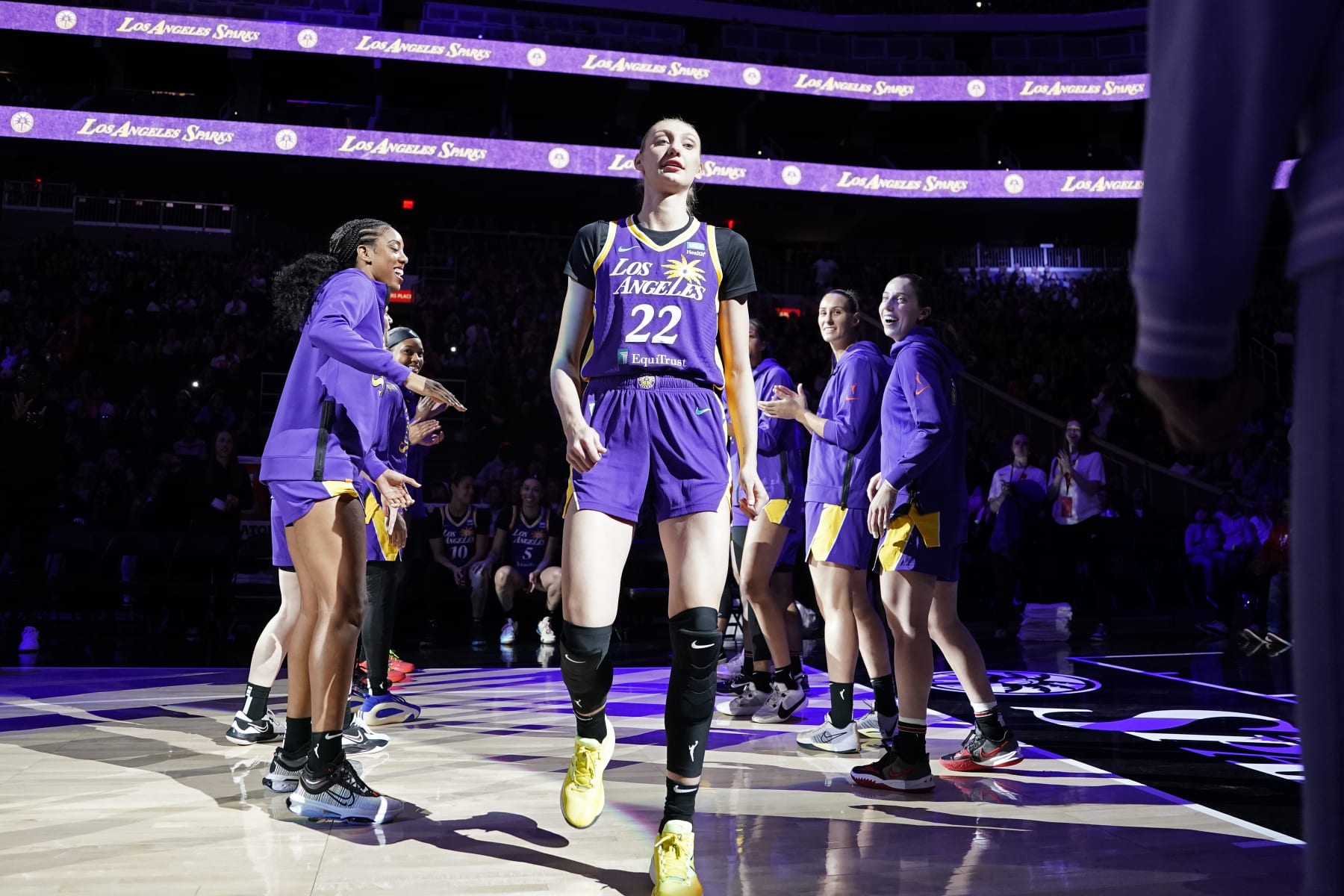 EDMONTON, CANADA - MAY 4: Cameron Brink #22 of the Los Angeles Sparks is introduced before the game against the Seattle Storm during the WNBA preseason game on May 4, 2024 at Rodgers Place in Edmonton, Canada. NOTE TO USER: User expressly acknowledges and agrees that, by downloading and/or using this Photograph, user is consenting to the terms and conditions of the Getty Images License Agreement. Mandatory Copyright Notice: Copyright 2024 NBAE (Photo by Jordan Jones/NBAE via Getty Images)