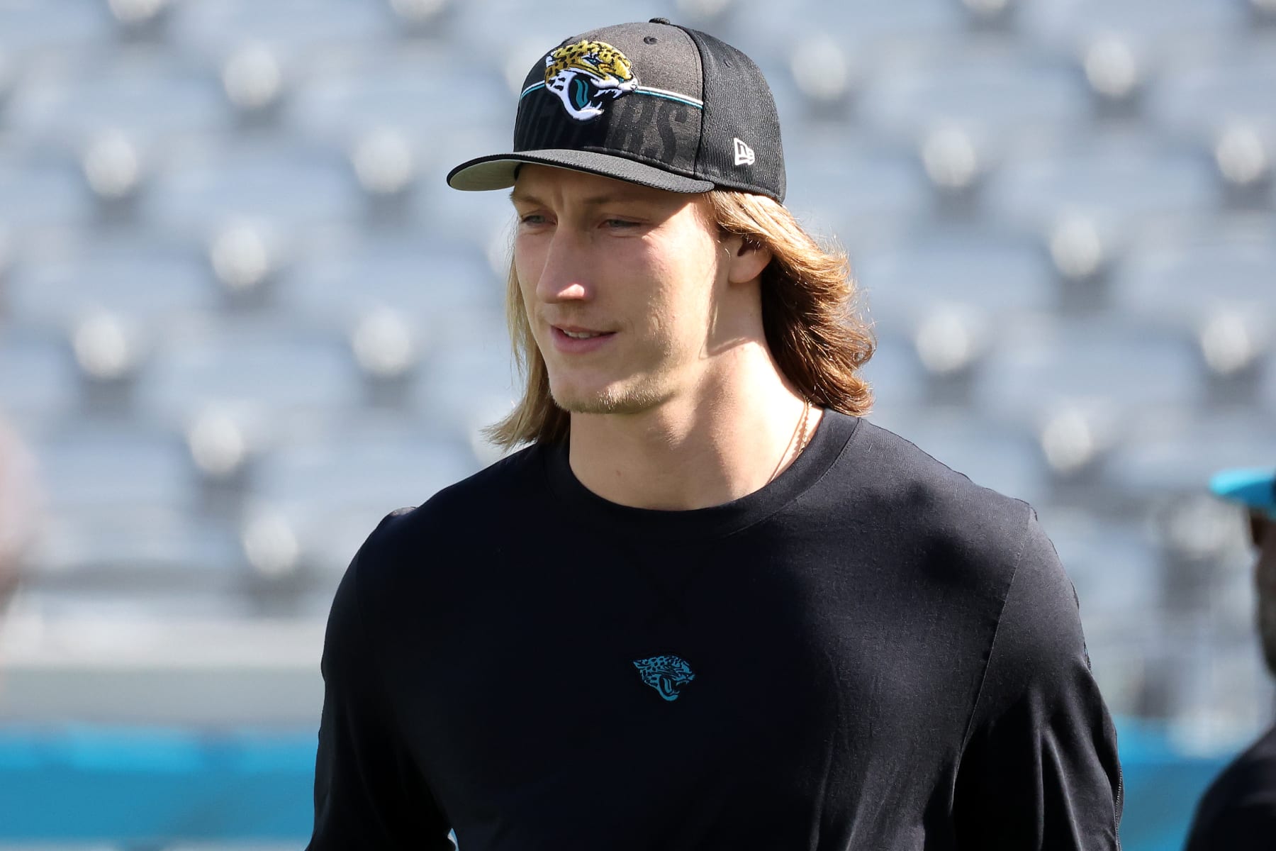 JACKSONVILLE, FLORIDA - DECEMBER 31: Trevor Lawrence #16 of the Jacksonville Jaguars looks on prior to a game against the Carolina Panthers at EverBank Stadium on December 31, 2023 in Jacksonville, Florida. (Photo by Mike Carlson/Getty Images)