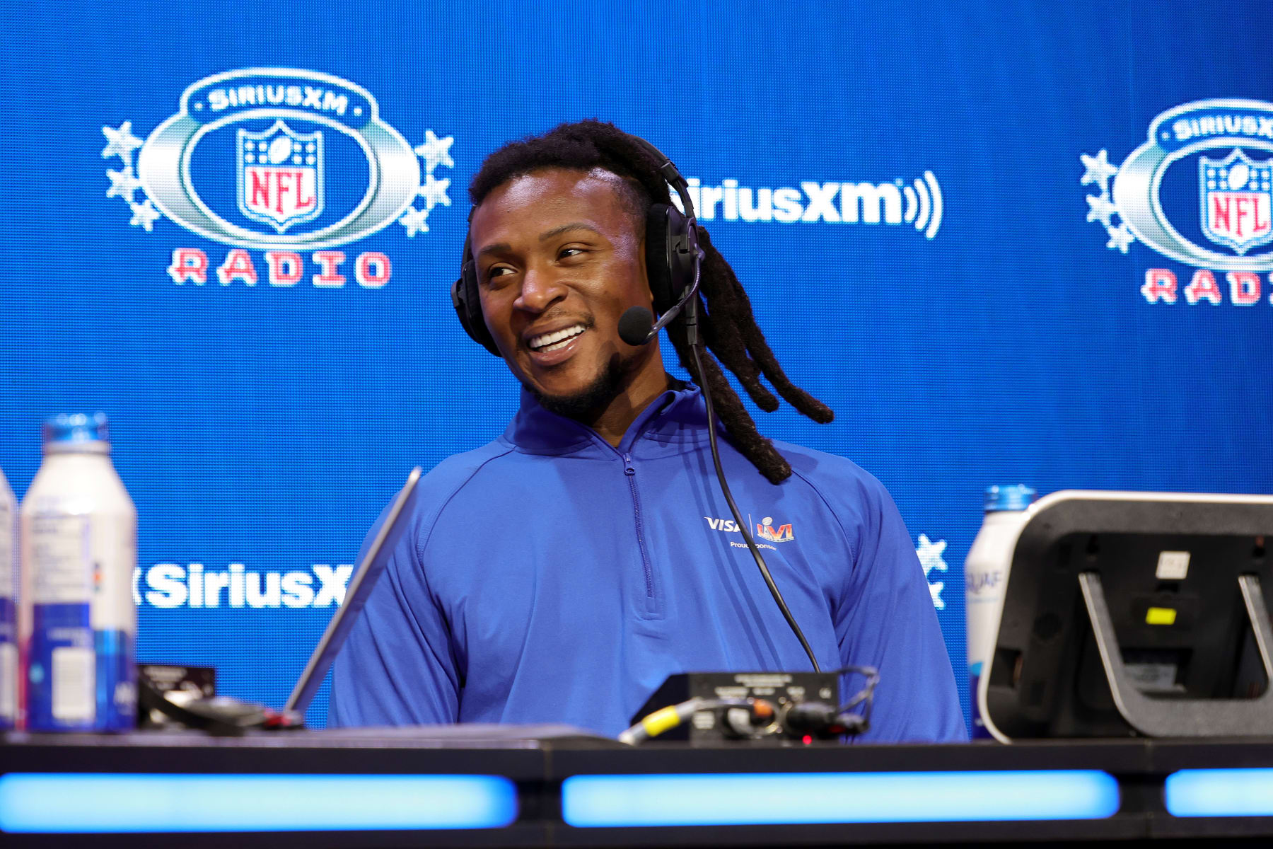LOS ANGELES, CALIFORNIA - FEBRUARY 10: DeAndre Hopkins of the Arizona Cardinals speaks during an interview on day 2 of SiriusXM at Super Bowl LVI  on February 10, 2022 in Los Angeles, California. (Photo by Cindy Ord/Getty Images for SiriusXM)