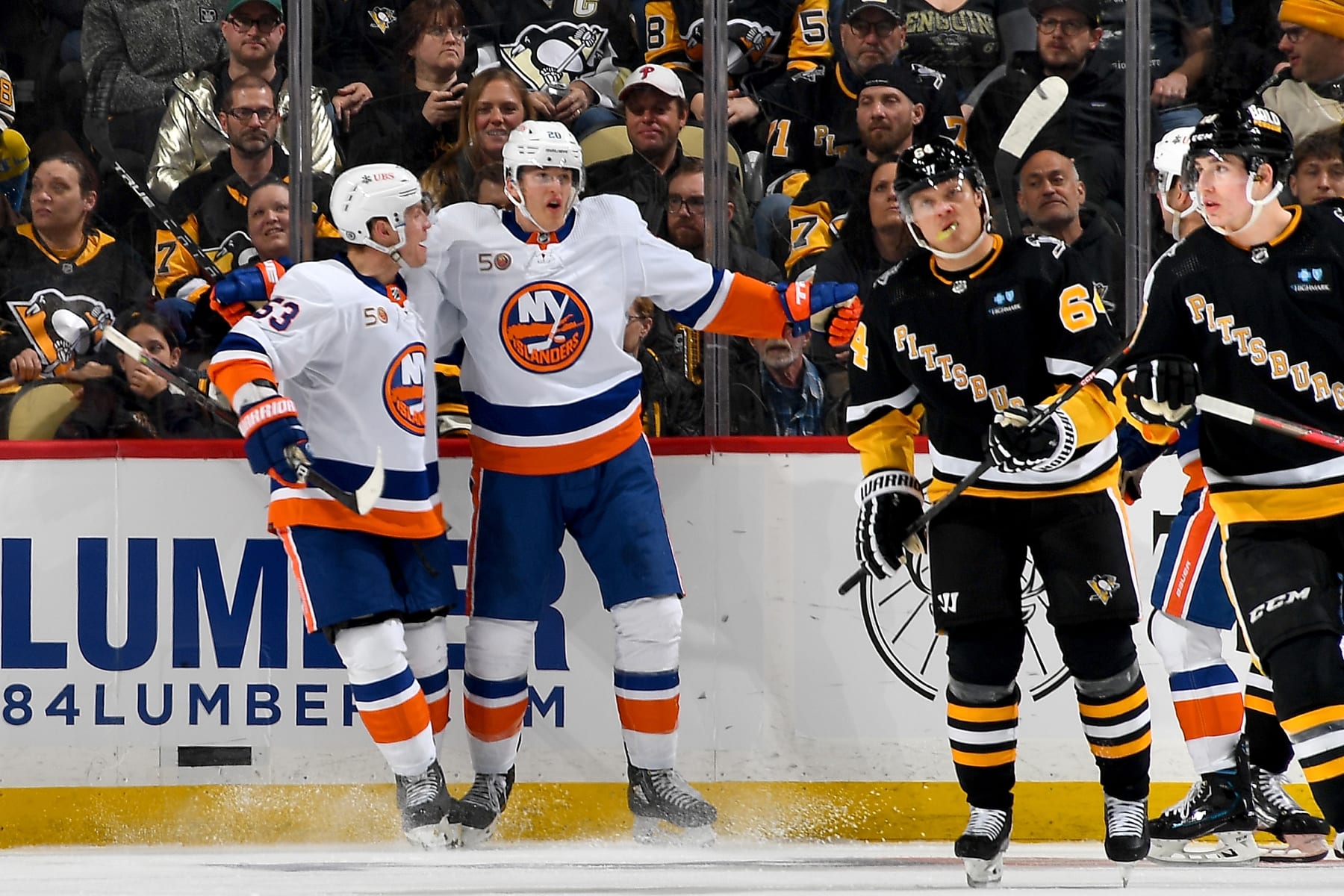 PITTSBURGH, PA - MARCH 09:  Ilya Sorokin #30 of the New York Islanders celebrates his third period goal against the Pittsburgh Penguins at PPG PAINTS Arena on March 9, 2023 in Pittsburgh, Pennsylvania. (Photo by Joe Sargent/NHLI via Getty Images)