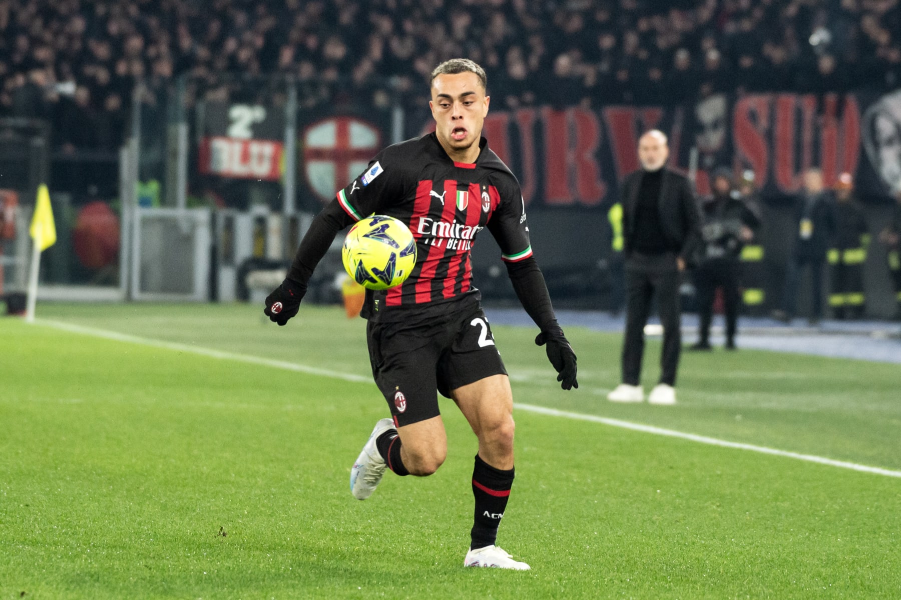 ROME, ITALY - JANUARY 24: Sergiño Dest of AC Milan during the Serie A match between SS Lazio and AC MIlan at Stadio Olimpico on January 24, 2023 in Rome, . (Photo by Ivan Romano/Getty Images)