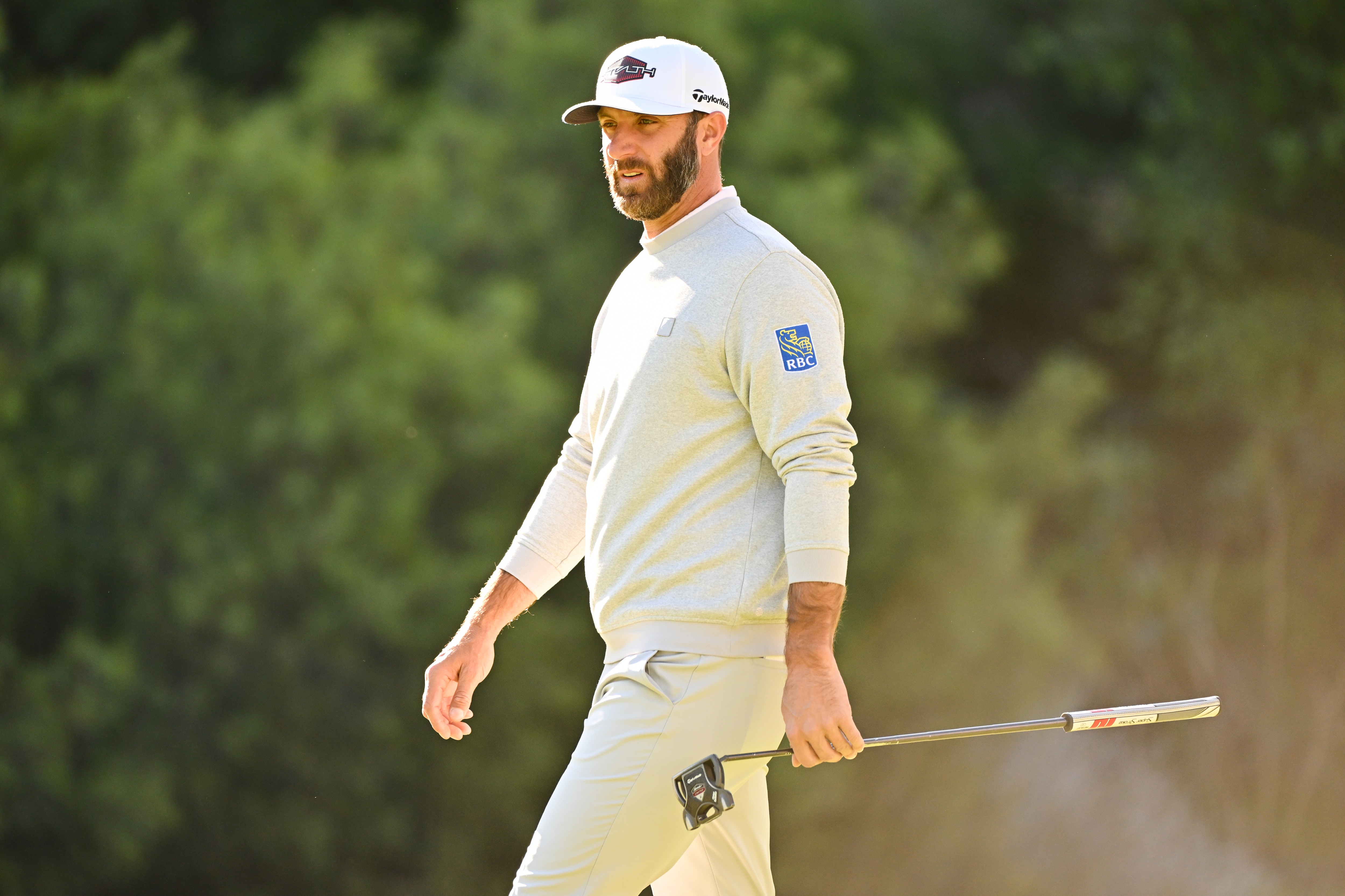 PACIFIC PALISADES, CA - FEBRUARY 18: Dustin Johnson reads the 13th green during the second round of the Genesis Invitational at Riviera Country Club on February 18, 2022 in Pacific Palisades, California. (Photo by Ben Jared/PGA TOUR via Getty Images)