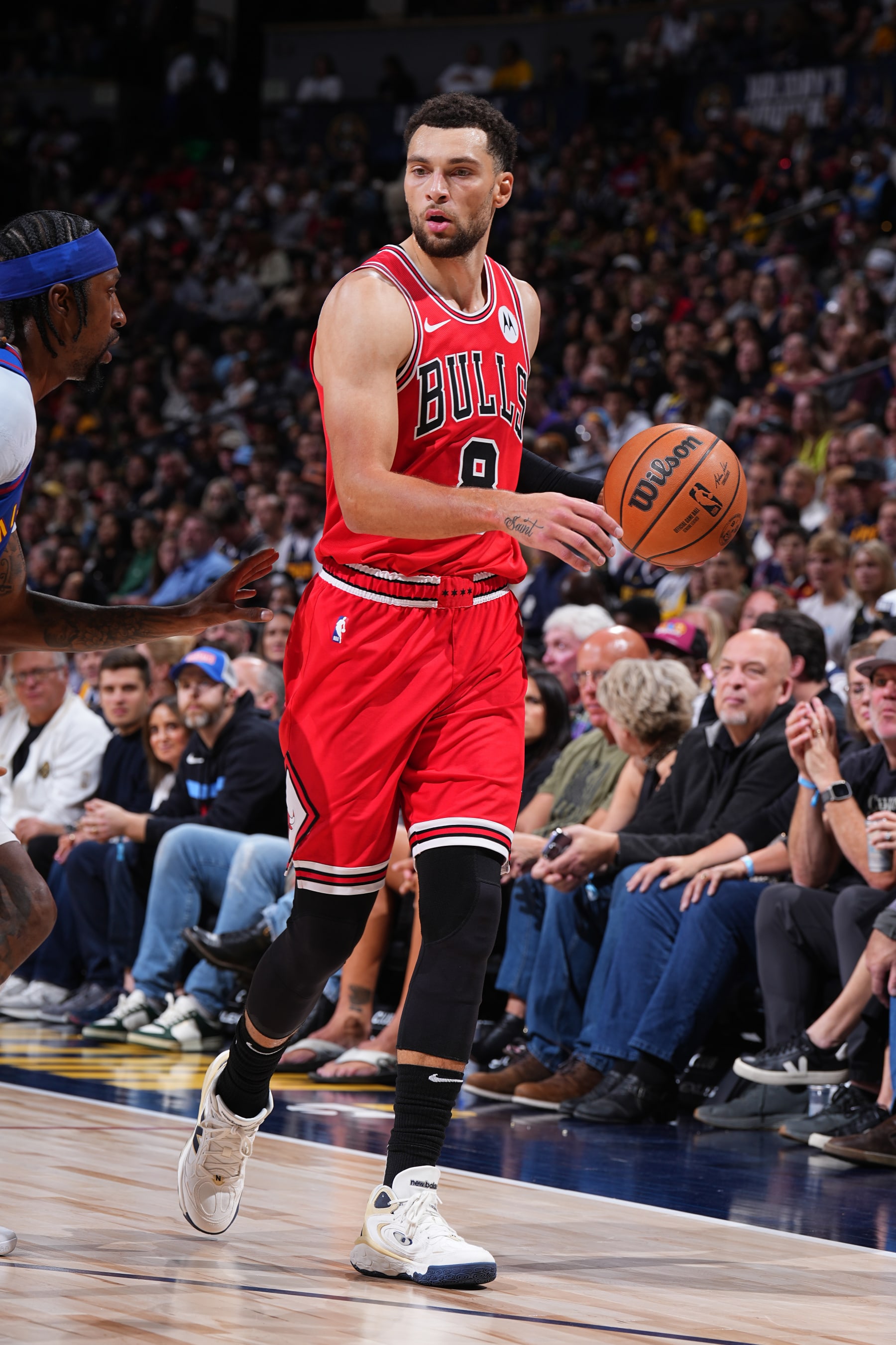 DENVER, CO - NOVEMBER 4: Zach LaVine #8 of the Chicago Bulls dribbles the ball during the game against the Denver Nuggets on November 4, 2023 at the Ball Arena in Denver, Colorado. NOTE TO USER: User expressly acknowledges and agrees that, by downloading and/or using this Photograph, user is consenting to the terms and conditions of the Getty Images License Agreement. Mandatory Copyright Notice: Copyright 2023 NBAE (Photo by Garrett Ellwood/NBAE via Getty Images)