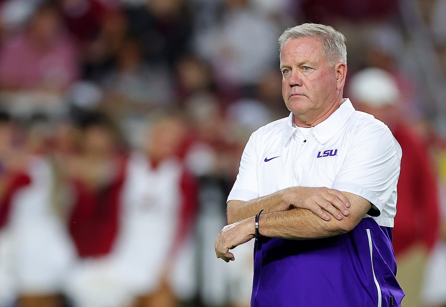 TUSCALOOSA, ALABAMA - NOVEMBER 04:  Head coach Brian Kelly of the LSU Tigers looks on prior to facing the Alabama Crimson Tide at Bryant-Denny Stadium on November 04, 2023 in Tuscaloosa, Alabama.  (Photo by Kevin C. Cox/Getty Images)