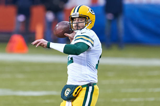 CHICAGO, IL - JANUARY 03: Green Bay Packers quarterback Aaron Rodgers (12) throws the football in action during a game between the Chicago Bears and the Green Bay Packers on January 03, 2021 at Soldier Field in Chicago, IL. (Photo by Robin Alam/Icon Sportswire via Getty Images)