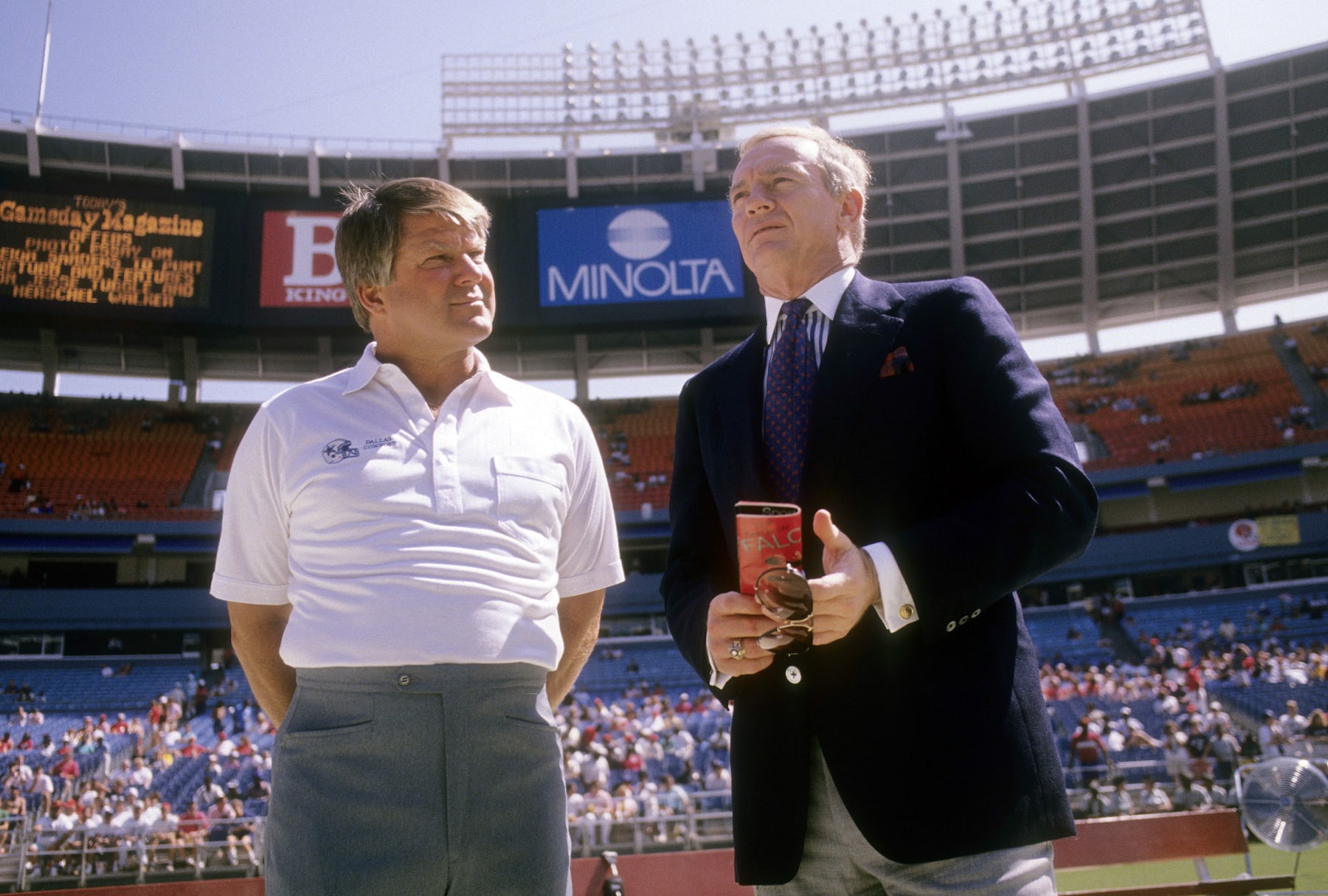 CIRCA 1992: Head coach Jimmy Johnson (L) and Owner Jerry Jones (R) of the Dallas Cowboys in this portrait on the field circa 1992 before an NFL football game. Johnson was the head coach of the Cowboys from 1989-93. (Photo by Focus on Sport/Getty Images) CIRCA 1992: Head coach Jimmy Johnson (L) and Owner Jerry Jones (R) of the Dallas Cowboys in this portrait on the field circa 1992 before an NFL football game. Johnson was the head coach of the Cowboys from 1989-93. (Photo by Focus on Sport/Getty Images)
