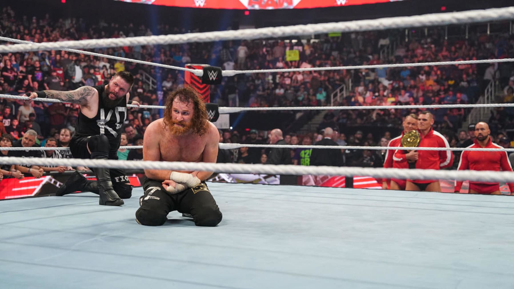 Imperium watched Kevin Owens and Sami Zayn closely before their six-man tag team match.