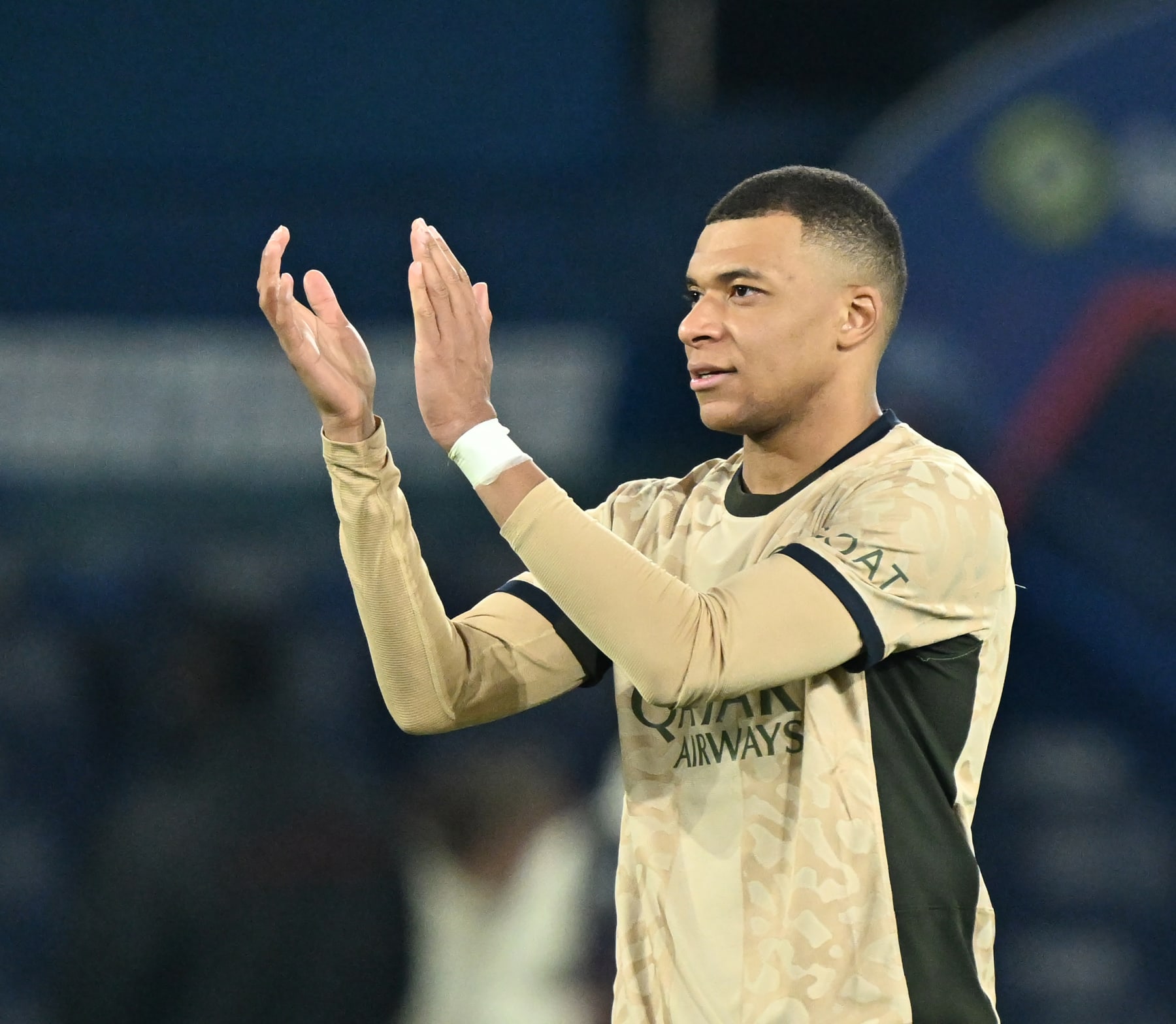 PARIS, FRANCE - JANUARY 28: Kylian Mbappe of Paris Saint - Germain greets fans after the French Ligue 1 (L1) soccer match between Paris Saint-Germain (PSG) and Stade Brestois 29 (Brest) at Parc des Princes stadium in Paris, France on January 28, 2024. (Photo by Mustafa Yalcin/Anadolu via Getty Images)