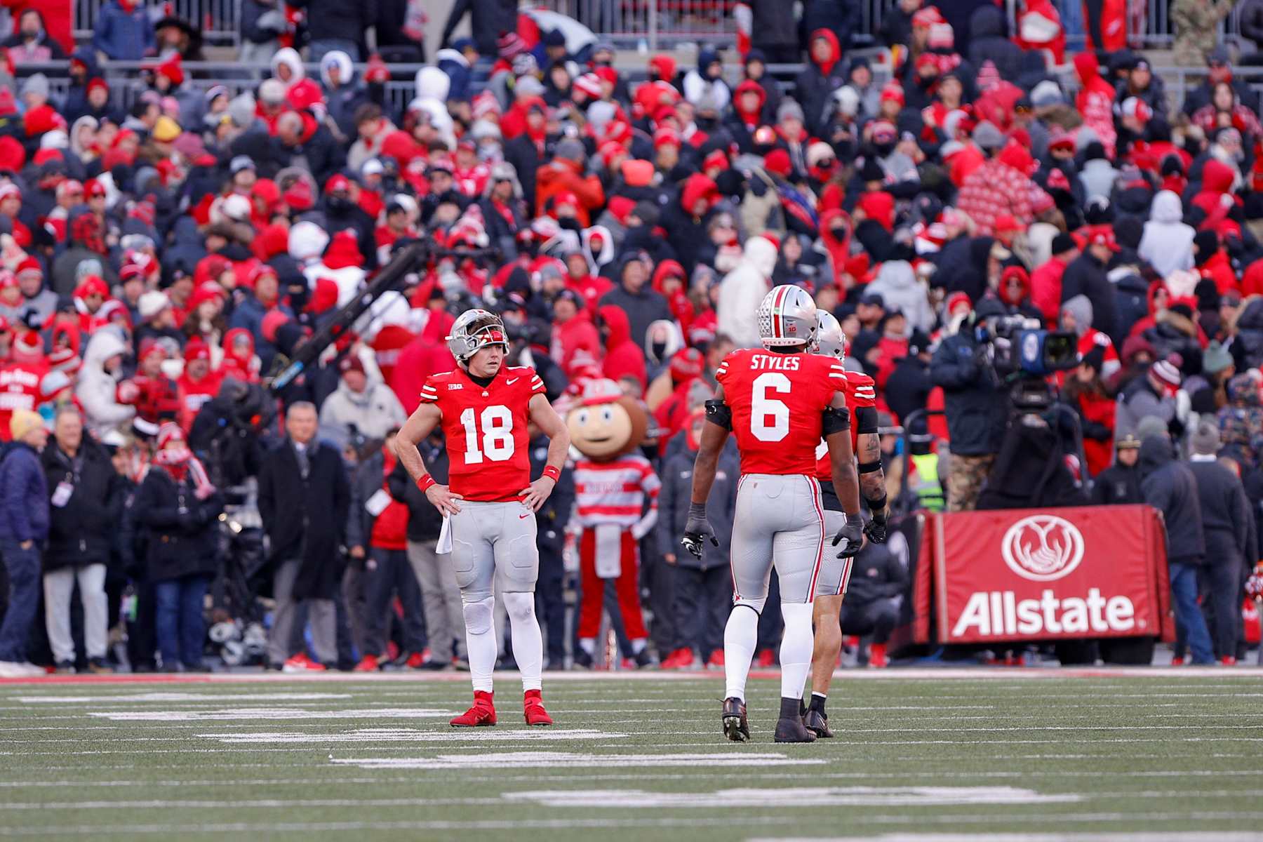 COLUMBUS, OH - NOVEMBER 30: Ohio State Buckeyes quarterback Will Howard (18) stands on the field toward the end of the game against the Michigan Wolverines and the Ohio State Buckeyes on November 30, 2024, at Ohio Stadium in Columbus, OH. (Photo by Ian Johnson/Icon Sportswire via Getty Images)
