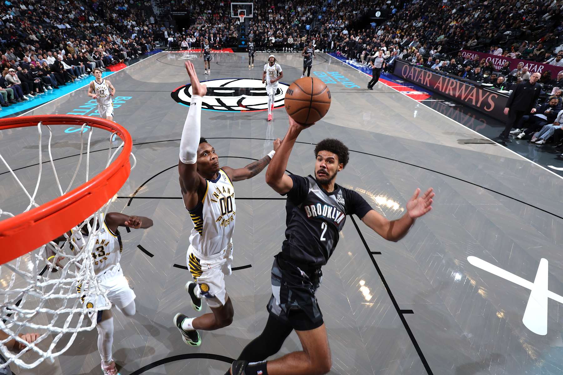 BROOKLYN, NY - DECEMBER 4: Cameron Johnson #2 of the Brooklyn Nets shoots the ball during the game against the Indiana Pacers on December 4, 2024 at Barclays Center in Brooklyn, New York. NOTE TO USER: User expressly acknowledges and agrees that, by downloading and or using this Photograph, user is consenting to the terms and conditions of the Getty Images License Agreement. Mandatory Copyright Notice: Copyright 2024 NBAE (Photo by Jeff Haynes/NBAE via Getty Images)