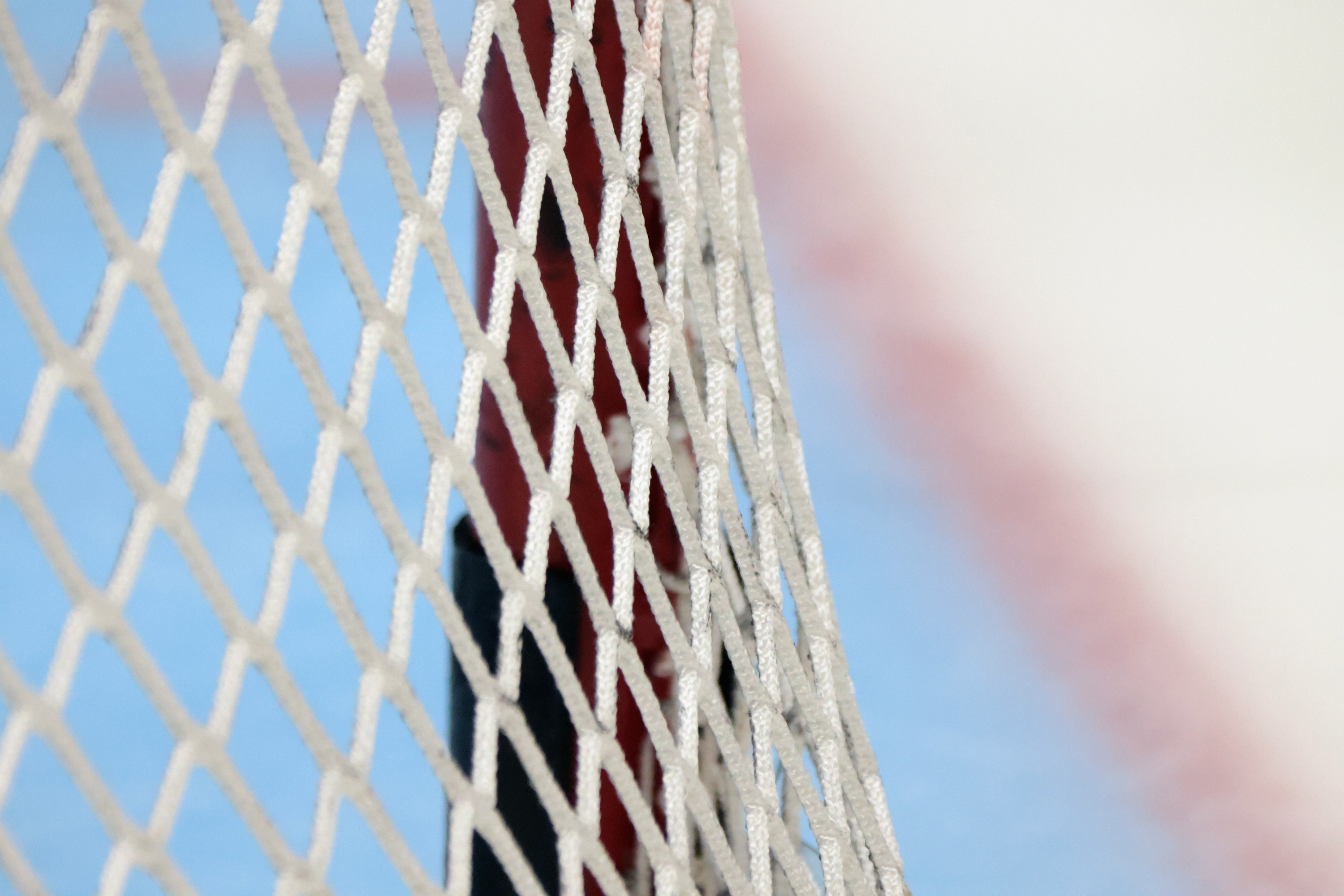 UNIONDALE, NEW YORK - FEBRUARY 27: A close-up view of the goal net prior to the game between the New York Islanders and the Pittsburgh Penguins  at the Nassau Coliseum on February 27, 2021 in Uniondale, New York. (Photo by Bruce Bennett/Getty Images)