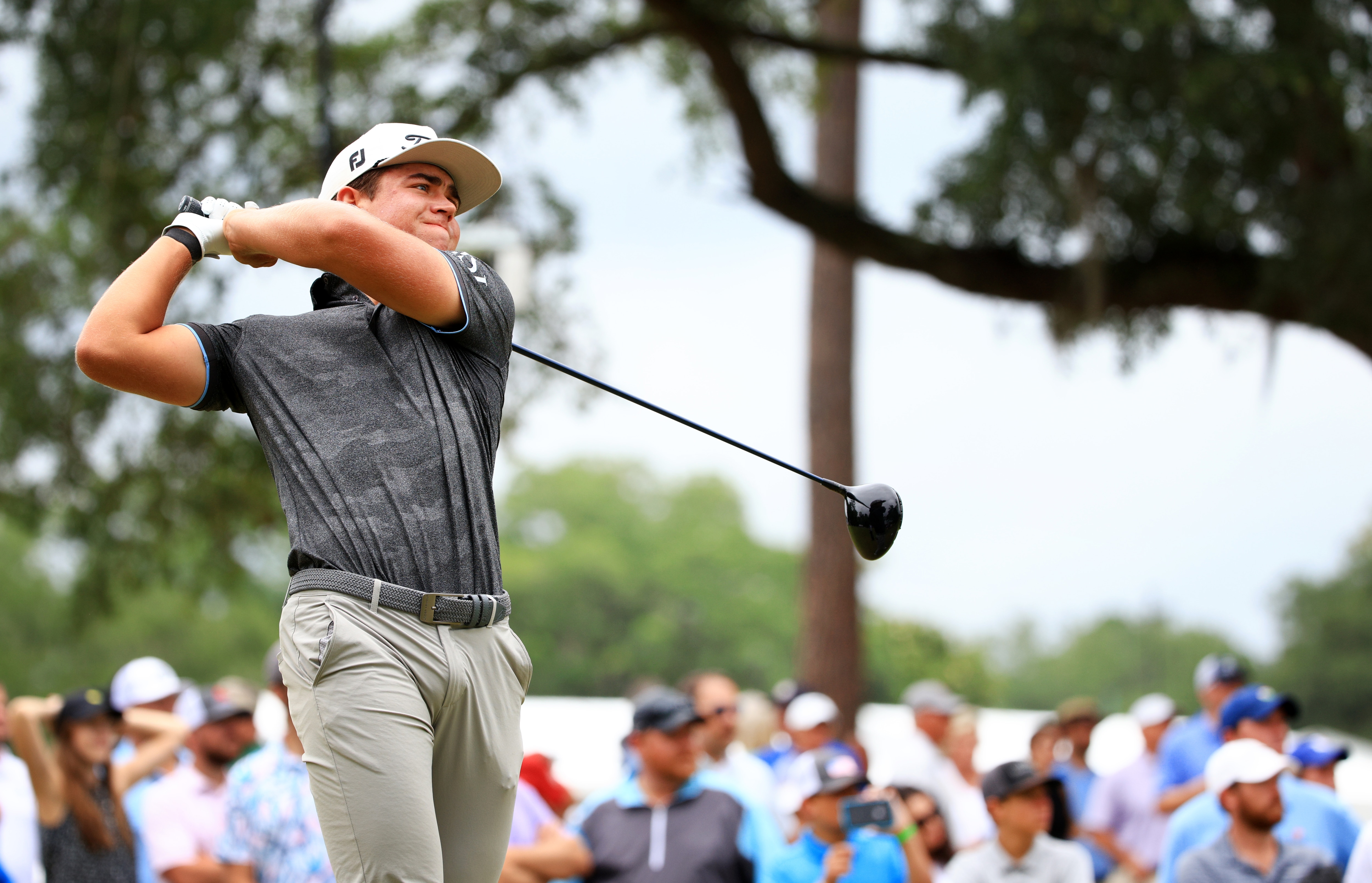 RIDGELAND, SOUTH CAROLINA - JUNE 13: Garrick Higgo of South Africa  plays his shot from the second tee during the final round of the Palmetto Championship at Congaree on June 13, 2021 in Ridgeland, South Carolina. (Photo by Mike Ehrmann/Getty Images)