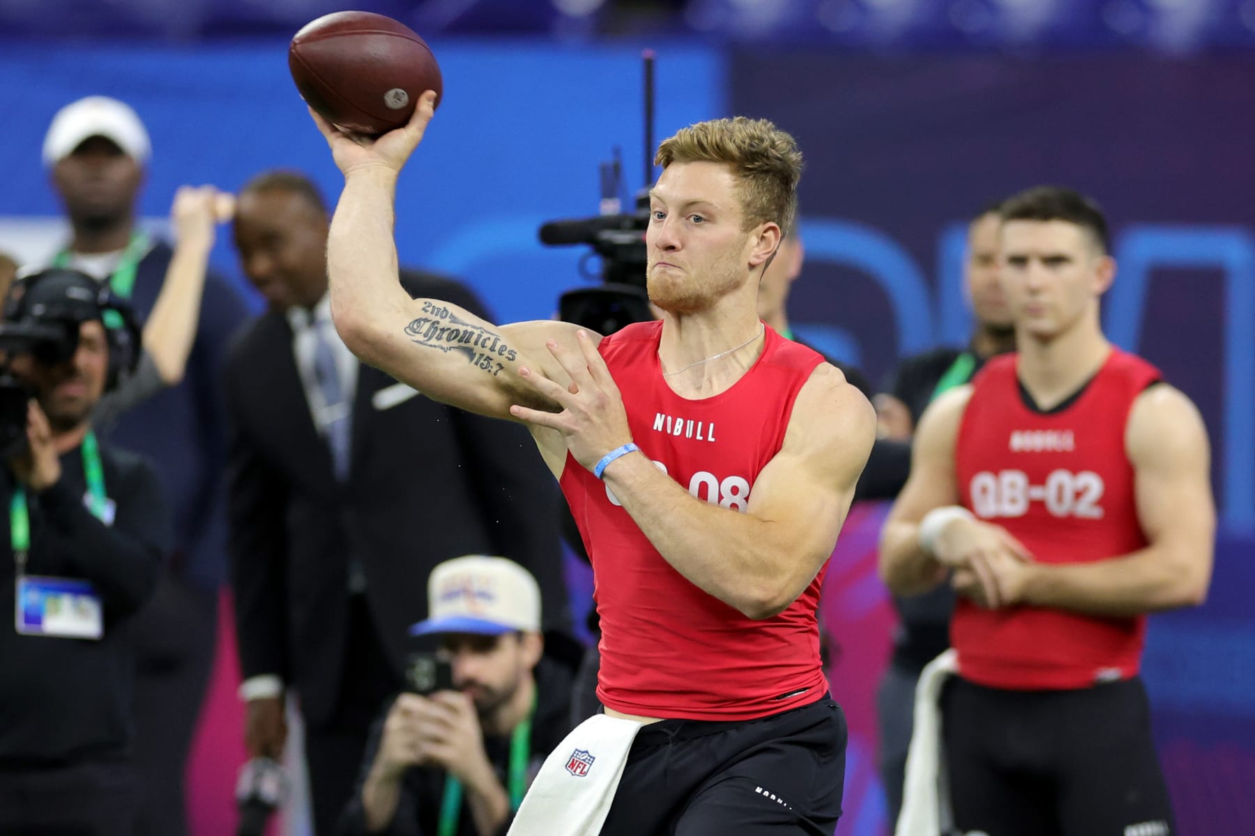 INDIANAPOLIS, INDIANA - MARCH 04: Quarterback Will Levis of Kentucky participates in a drill during the NFL Combine at Lucas Oil Stadium on March 04, 2023 in Indianapolis, Indiana. (Photo by Stacy Revere/Getty Images)