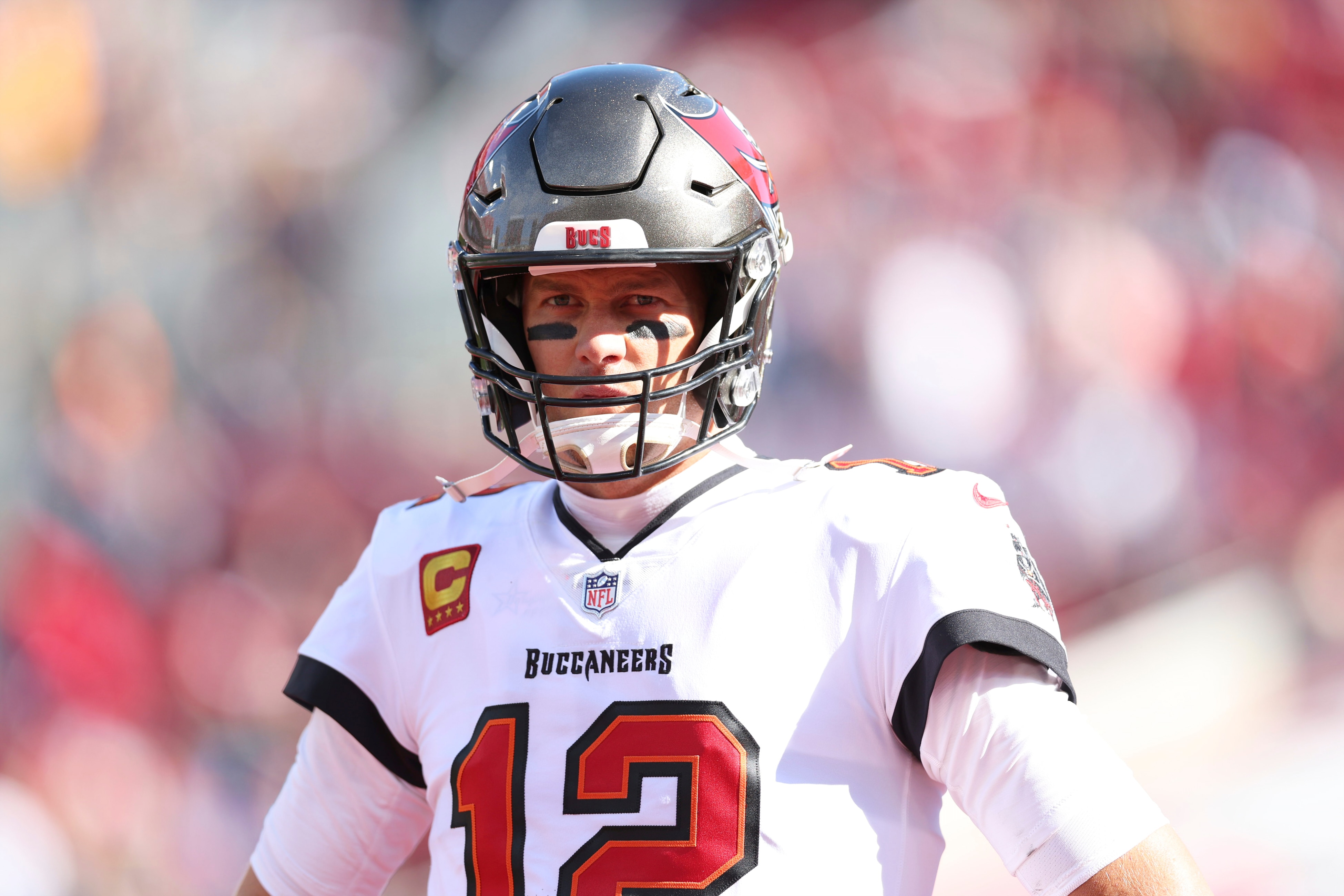 Football: NFL Playoffs: Tampa Bay Buccaneers QB Tom Brady (12) before game vs Los Angeles Rams at Raymond James Stadium. Tampa, FL 1/23/2022 CREDIT: Simon Bruty (Photo by Simon Bruty/Sports Illustrated via Getty Images) (Set Number: X163913 TK1)