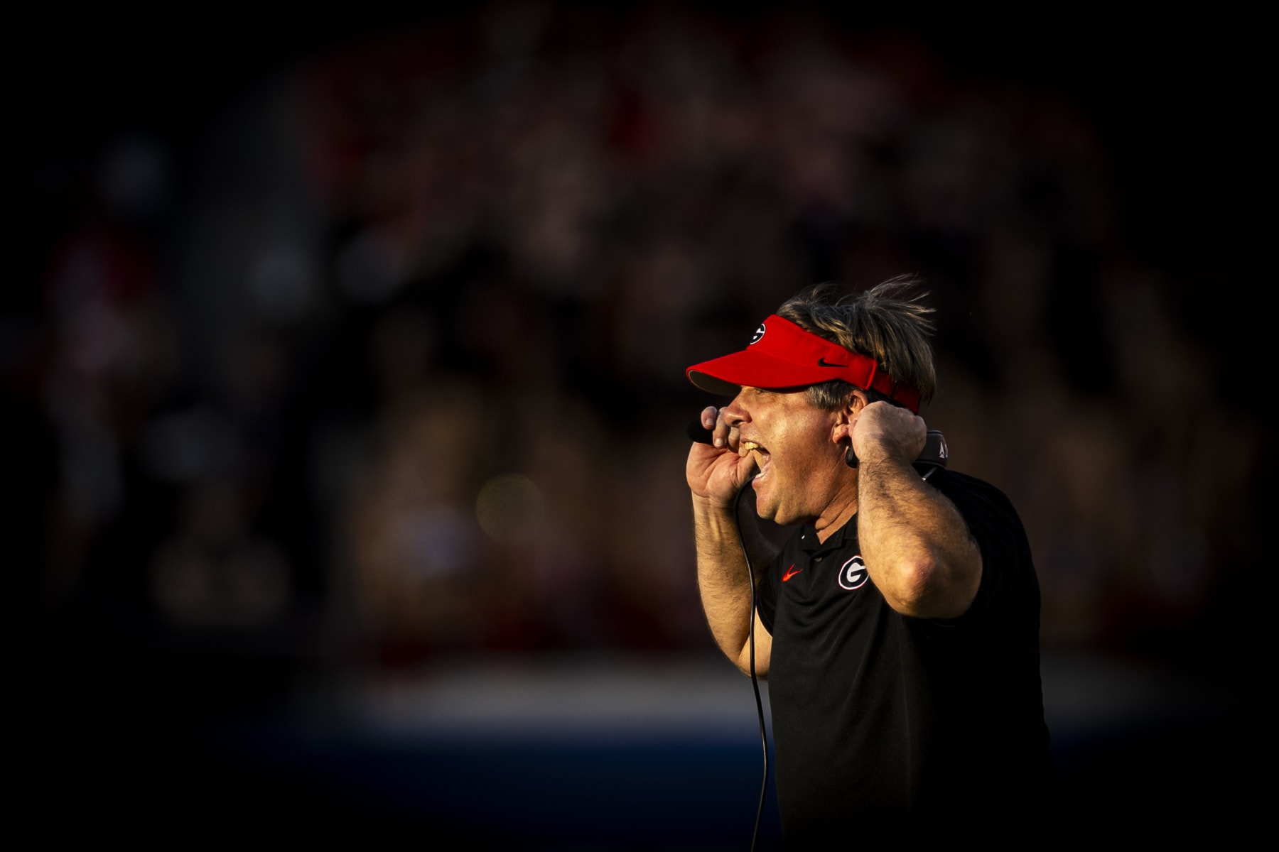 JACKSONVILLE, FLORIDA - OCTOBER 28: Head coach Kirby Smart of the Georgia Bulldogs reacts during the second half of a game against the Florida Gators at EverBank Stadium on October 28, 2023 in Jacksonville, Florida. (Photo by James Gilbert/Getty Images)