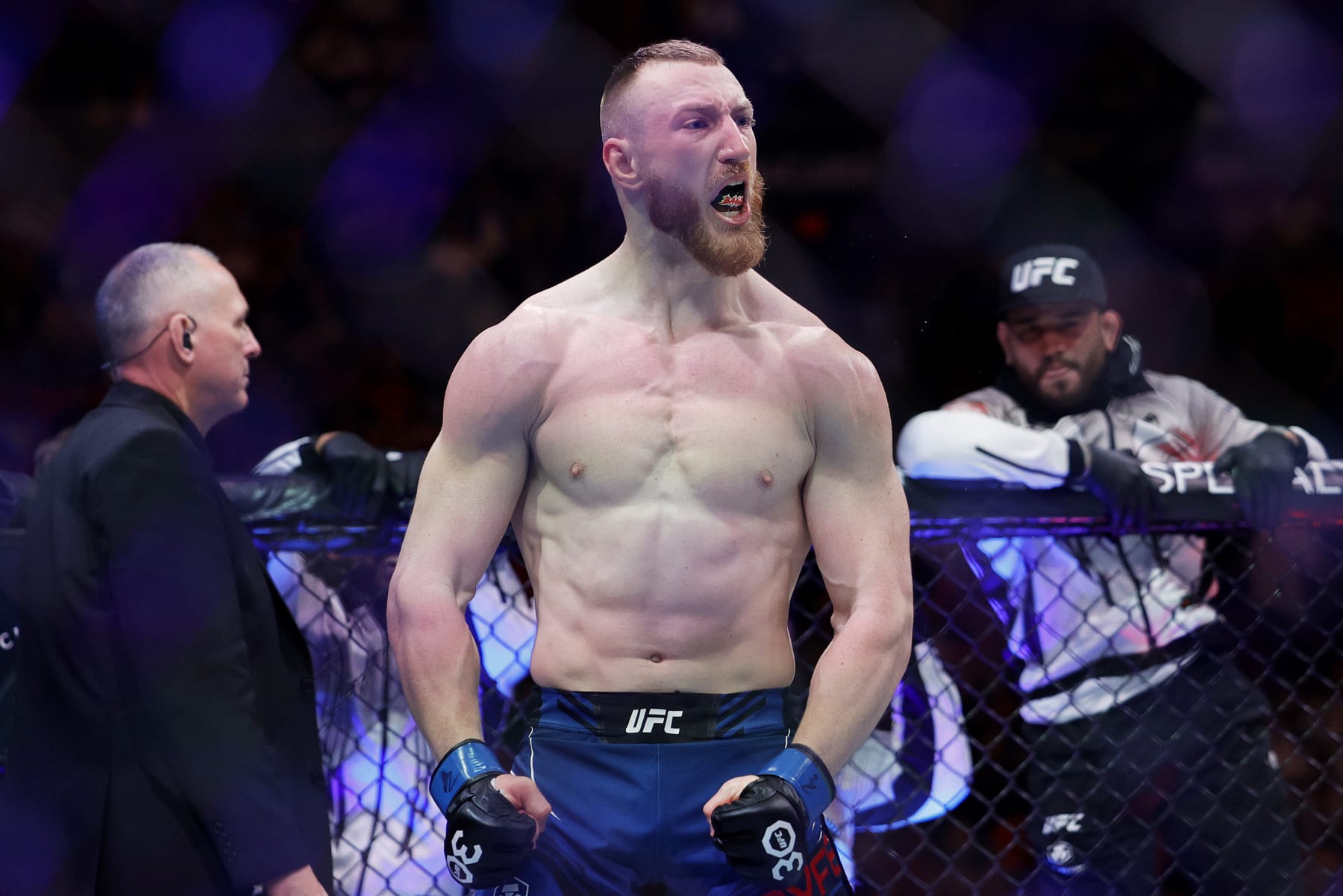 MIAMI, FLORIDA - APRIL 08: Joe Pyfer celebrates after knocking out Gerald Meerschaert in the first round of their middleweight bout during UFC 287 at Kaseya Center on April 08, 2023 in Miami, Florida. (Photo by Carmen Mandato/Getty Images)