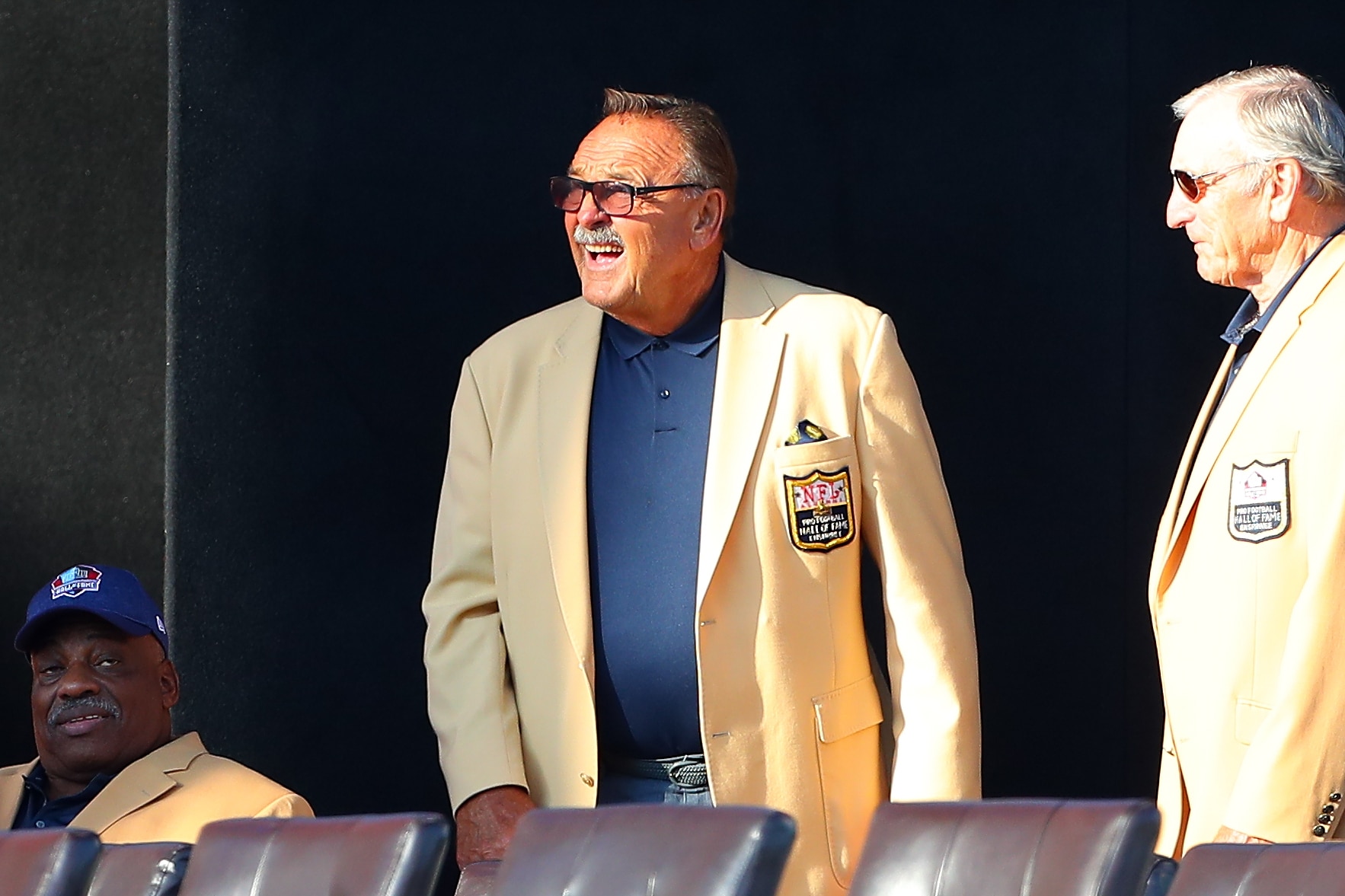 CANTON, OH - AUGUST 04:   NFL Hall of Famer Dick Butkus is introduced prior to the 2018 Hall of Fame Enshrinement Ceremony on August 4, 2018 at the Tom Benson Hall of Fame Stadium in Canton, Ohio  (Photo by Rich Graessle/Icon Sportswire via Getty Images)