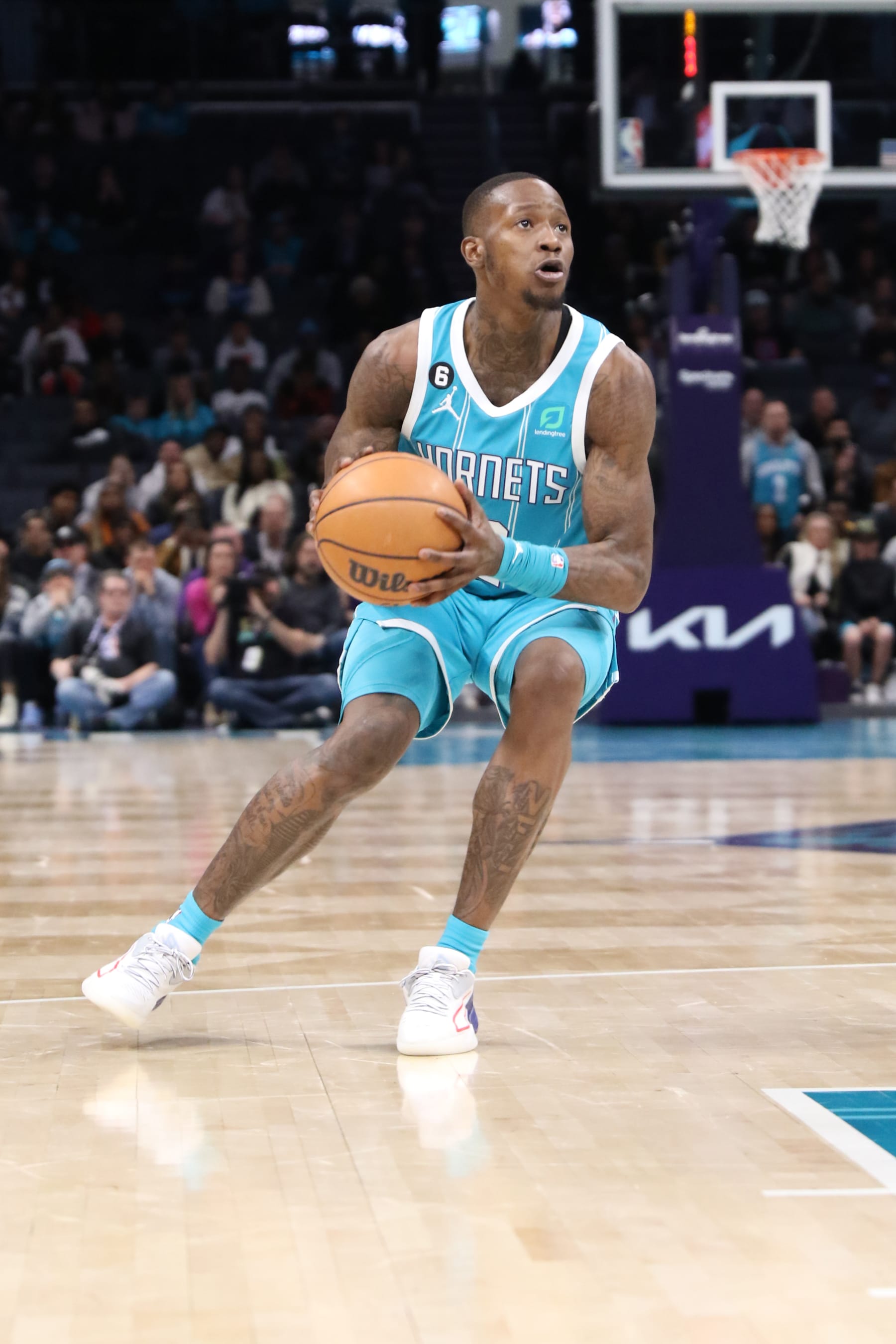 CHARLOTTE, NC - MARCH 20:  Terry Rozier #3 of the Charlotte Hornets goes to the basket during the game on March 20, 2023 at Spectrum Center in Charlotte, North Carolina. NOTE TO USER: User expressly acknowledges and agrees that, by downloading and or using this photograph, User is consenting to the terms and conditions of the Getty Images License Agreement.  Mandatory Copyright Notice:  Copyright 2023 NBAE (Photo by Brock Williams-Smith/NBAE via Getty Images)