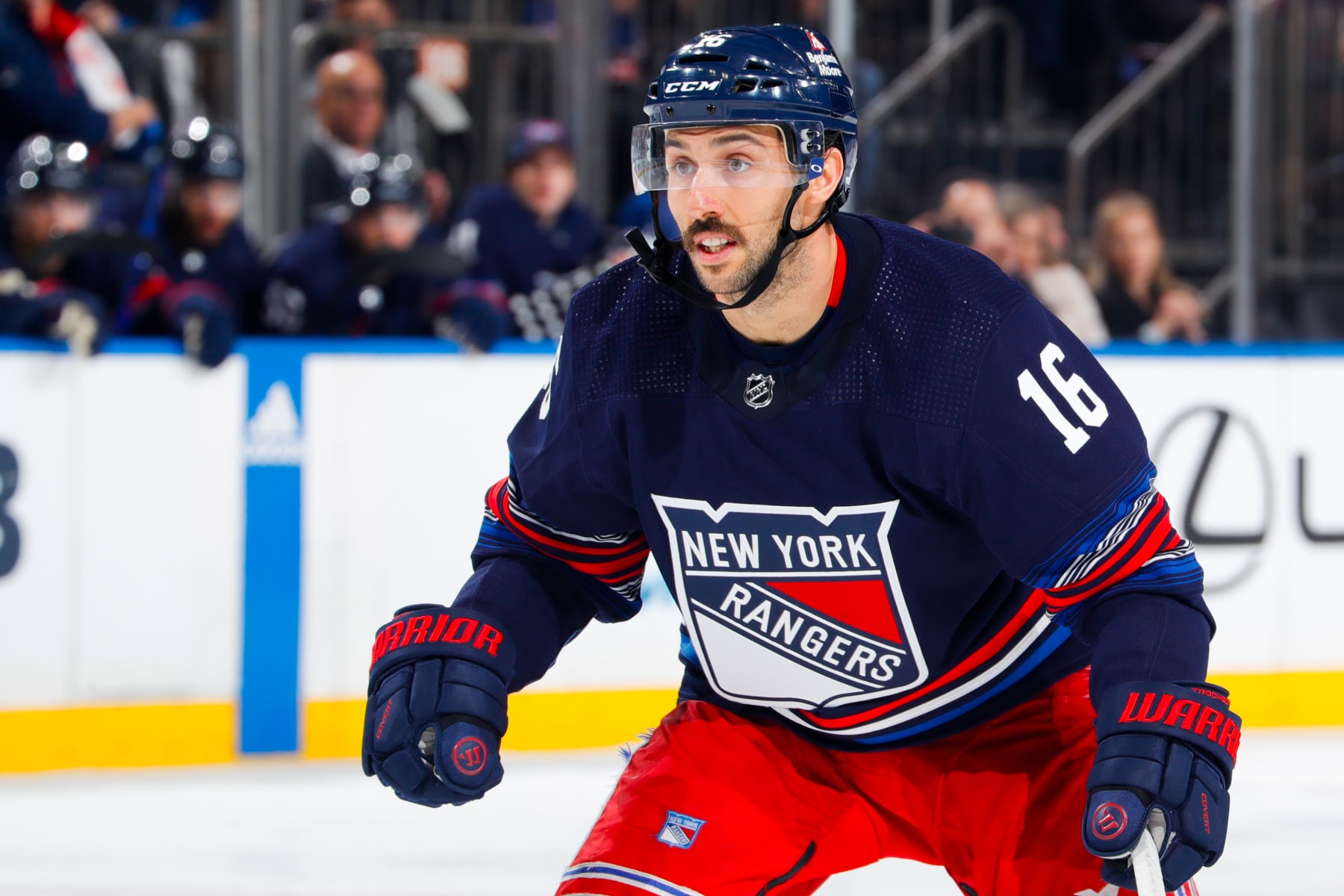 NEW YORK, NEW YORK - DECEMBER 10:  Vincent Trocheck #16 of the New York Rangers skates against the Los Angeles Kings at Madison Square Garden on December 10, 2023 in New York City. (Photo by Jared Silber/NHLI via Getty Images)
