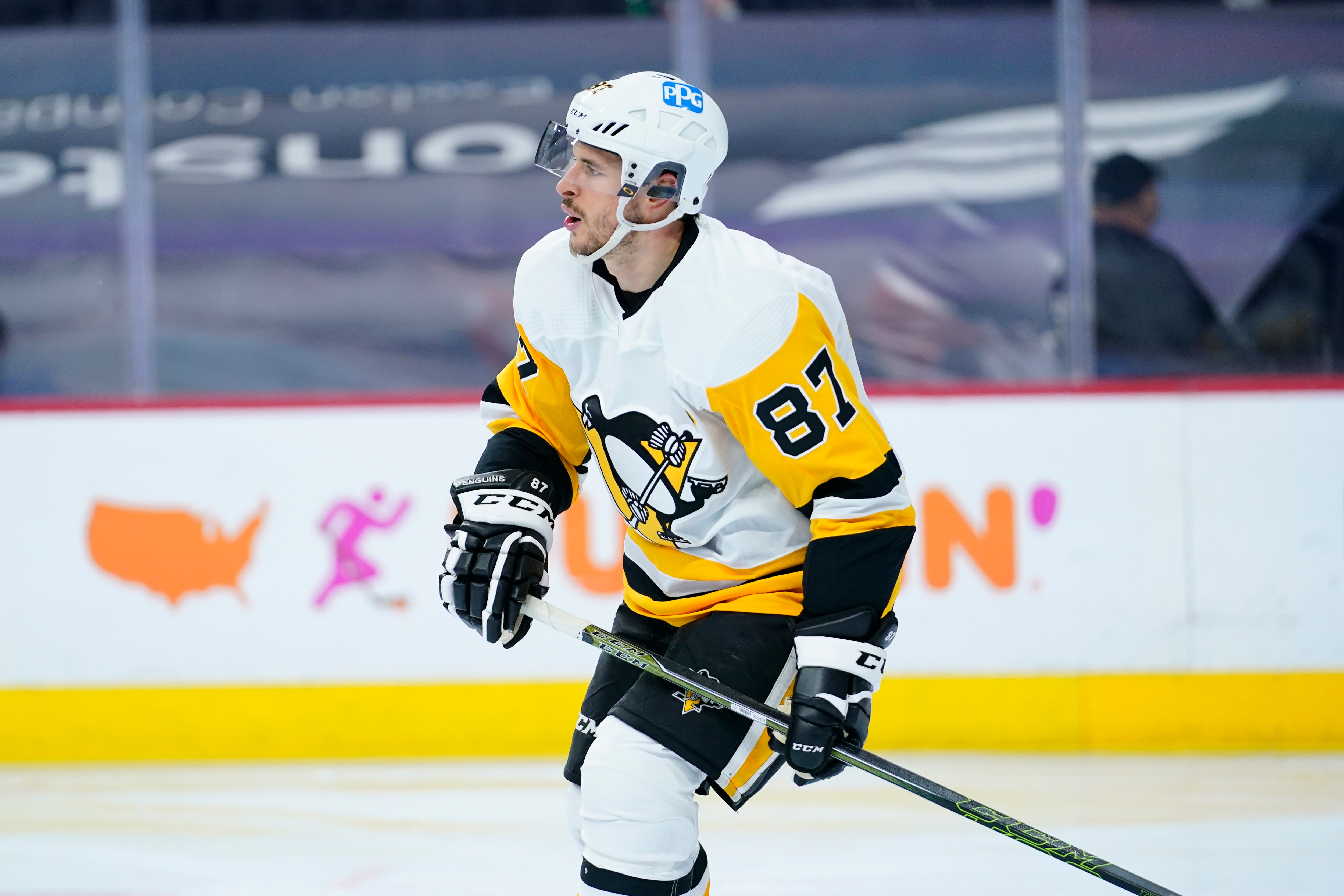 Pittsburgh Penguins' Sidney Crosby plays during an NHL hockey game against the Philadelphia Flyers, Tuesday, May 4, 2021, in Philadelphia. (AP Photo/Matt Slocum)