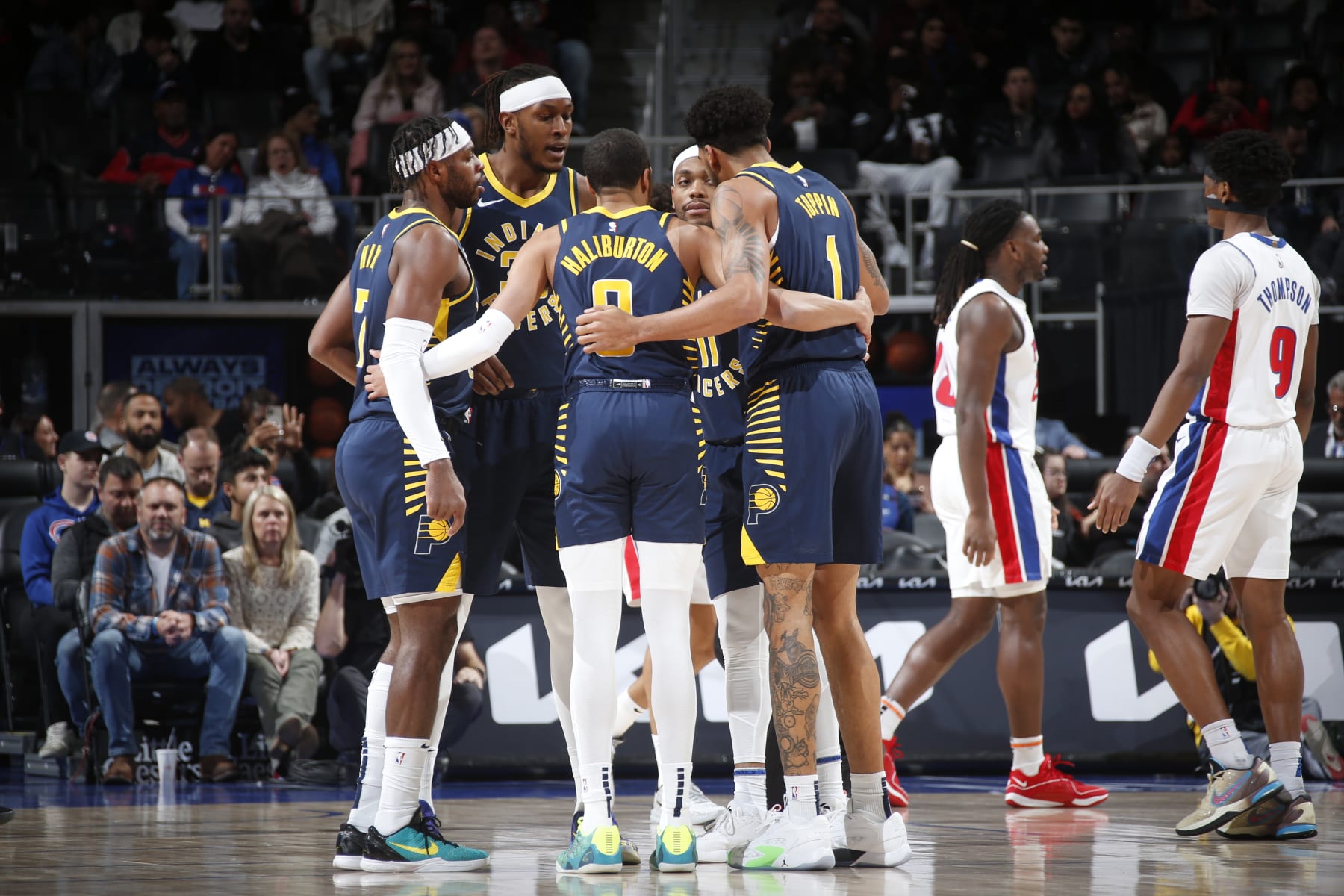 Buddy Hield, Myles Turner, Tyrese Haliburton, Bruce Brown and Obi Toppin