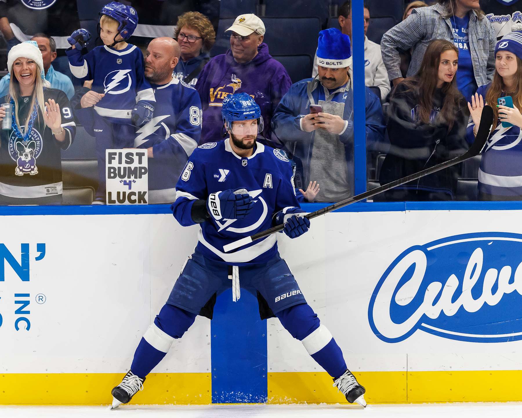 TAMPA, FL - DECEMBER 22: Nikita Kucherov #86 of the Tampa Bay Lightning warms up against the Florida Panthers at Amalie Arena on December 22, 2024 in Tampa, Florida. (Photo by Mark LoMoglio/NHLI via Getty Images)