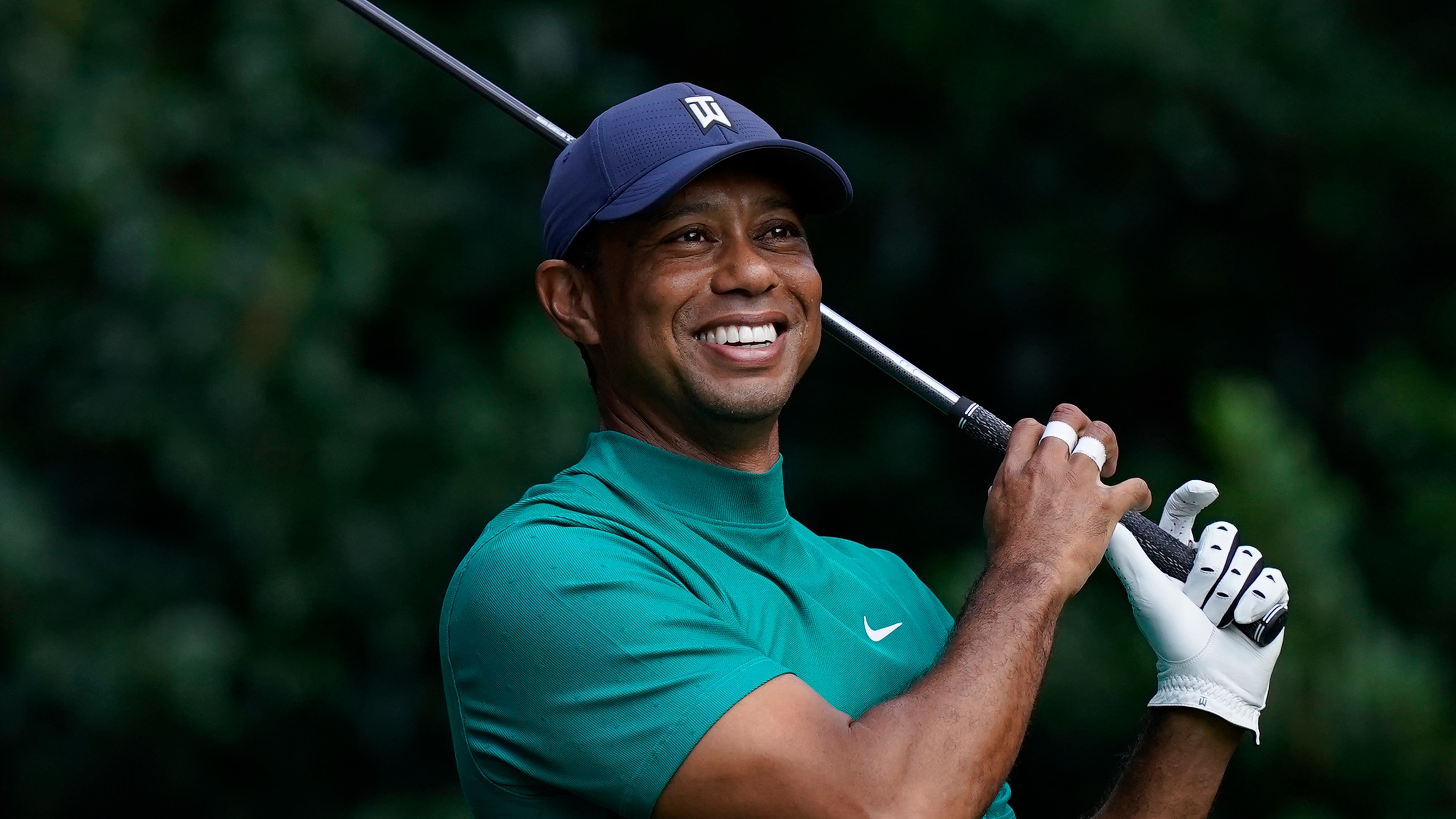 Tiger Woods during a practice round for the Masters golf tournament Monday, Nov. 9, 2020, in Augusta, Ga. (AP Photo/David J. Phillip)