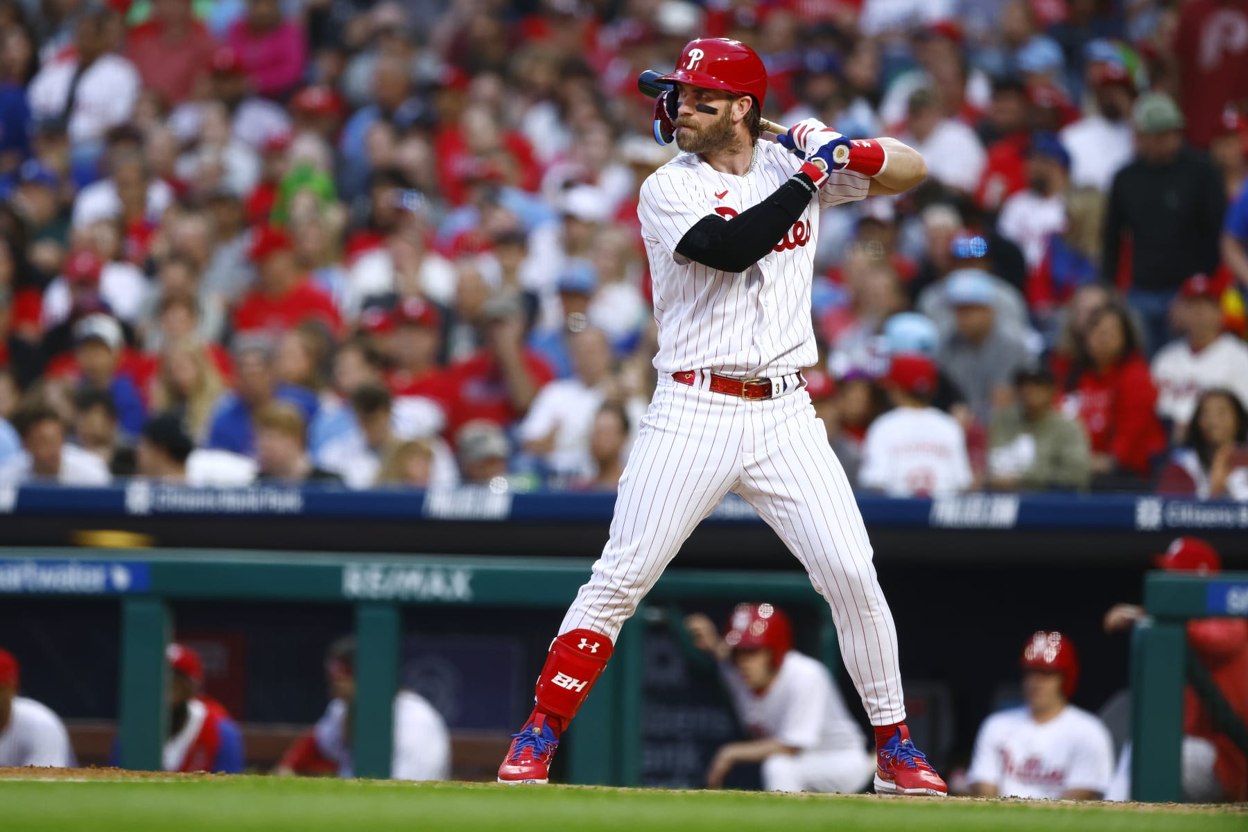 PHILADELPHIA, PENNSYLVANIA - JUNE 9: Bryce Harper #3 of the Philadelphia Phillies in action against the Los Angeles Dodgers during a game at Citizens Bank Park on June 9, 2023 in Philadelphia, Pennsylvania. (Photo by Rich Schultz/Getty Images)