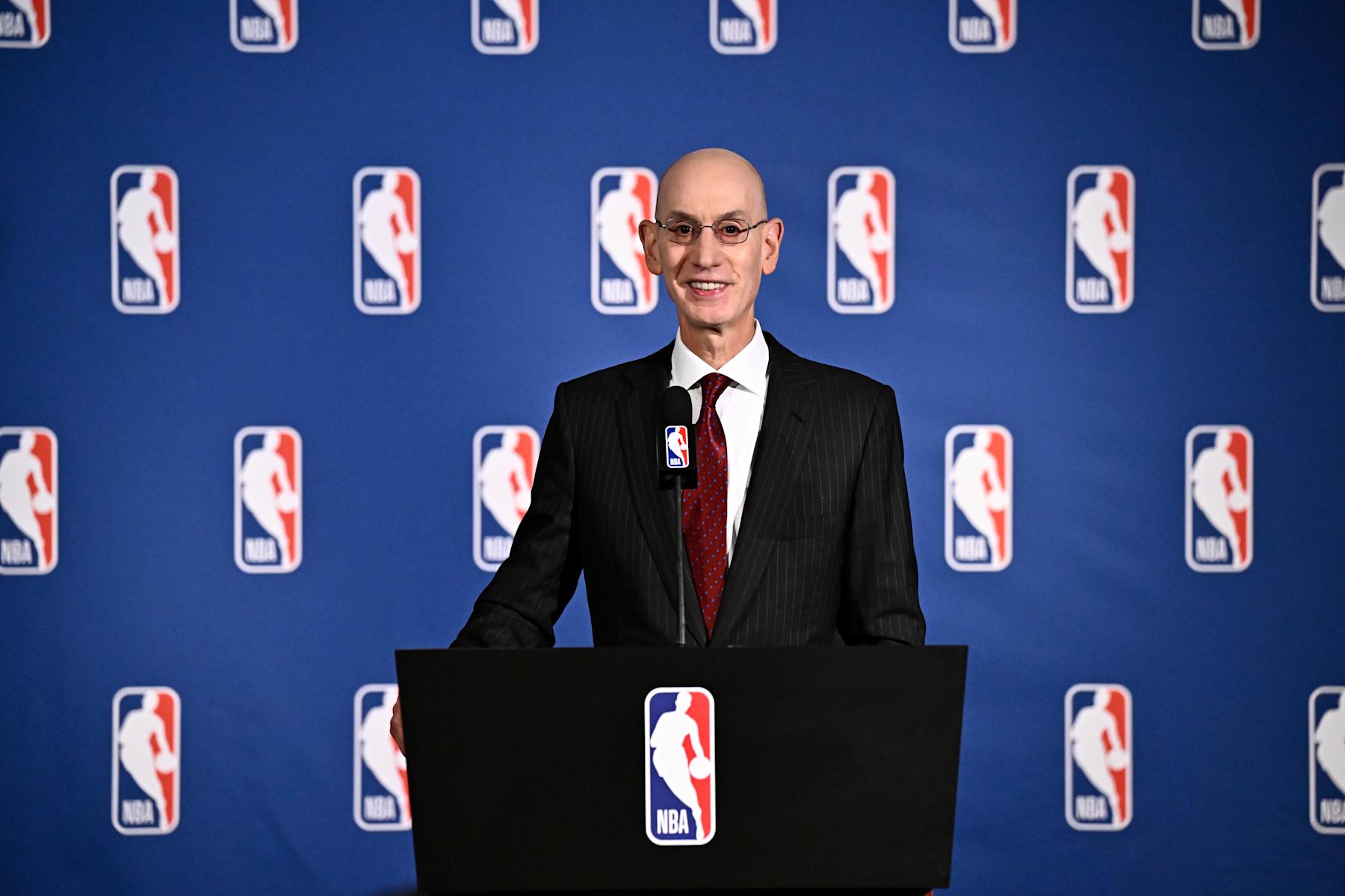 NEW YORK - SEPTEMBER 10: NBA Commissioner Adam Silver addresses the media during a press conference after the Board of Governors Meeting on September 10, 2024 at the St. Regis Hotel in New York City. NOTE TO USER: User expressly acknowledges and agrees that, by downloading and/or using this photograph, user is consenting to the terms and conditions of the Getty Images License Agreement. Mandatory Copyright Notice: Copyright 2024 NBAE (Photo by David Dow/NBAE via Getty Images)