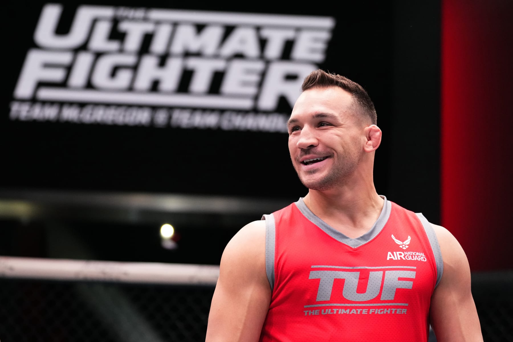LAS VEGAS, NEVADA - MARCH 13:  Michael Chandler stands in the Octagon during the filming of The Ultimate Fighter at UFC APEX on March 13, 2023 in Las Vegas, Nevada. (Photo by Chris Unger/Zuffa LLC via Getty Images)