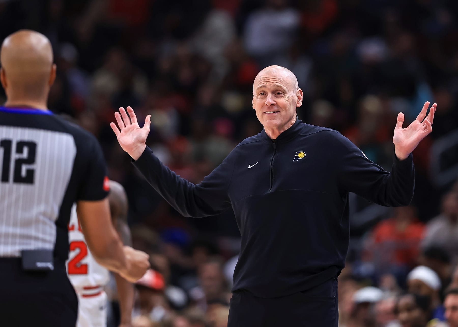Indiana Pacers' head coach Rick Carlisle questions the referee during the NBA regular season game between Indiana Pacers and Chicago Bulls in Chicago, the United States, March 27, 2024. (Photo by Joel Lerner/Xinhua via Getty Images) Indiana Pacers' head coach Rick Carlisle questions the referee during the NBA regular season game between Indiana Pacers and Chicago Bulls in Chicago, the United States, March 27, 2024. (Photo by Joel Lerner/Xinhua via Getty Images)